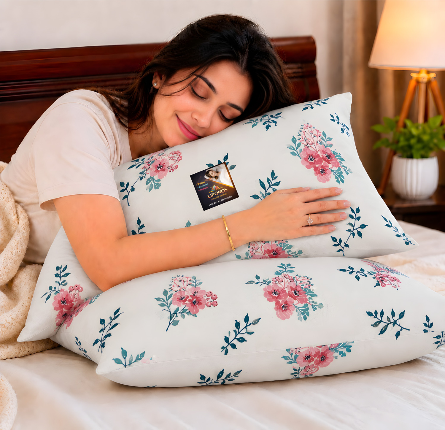 Image of LIPONOS Microfibre Sleeping Pillow Pack of 2 Floral Premium
