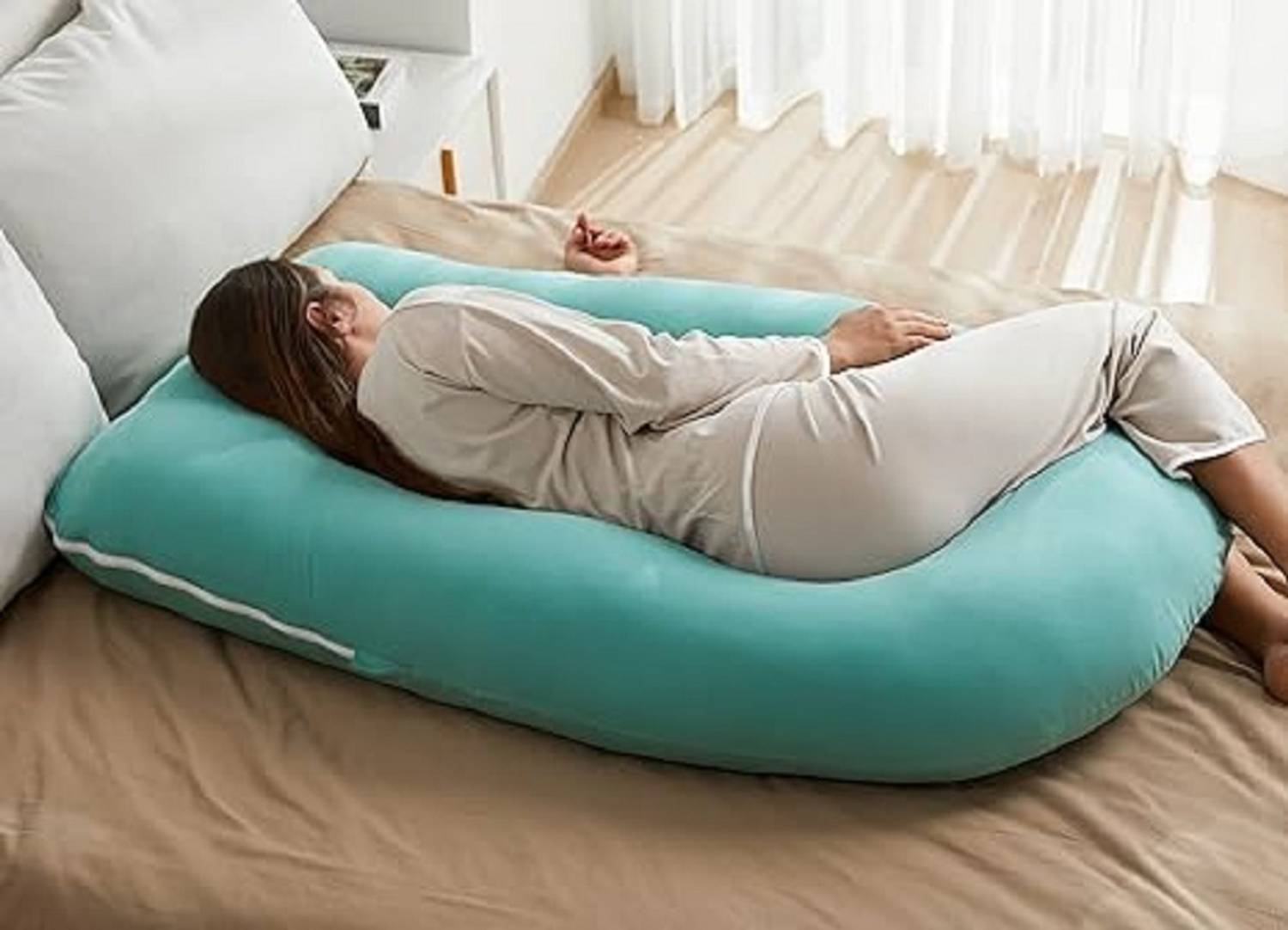 ag pro Polyester Fibre Pregnancy Pillow Pack of 1 Solid Comfort Cotton J Shape pregnancy pillows for sleeping for pregnant women