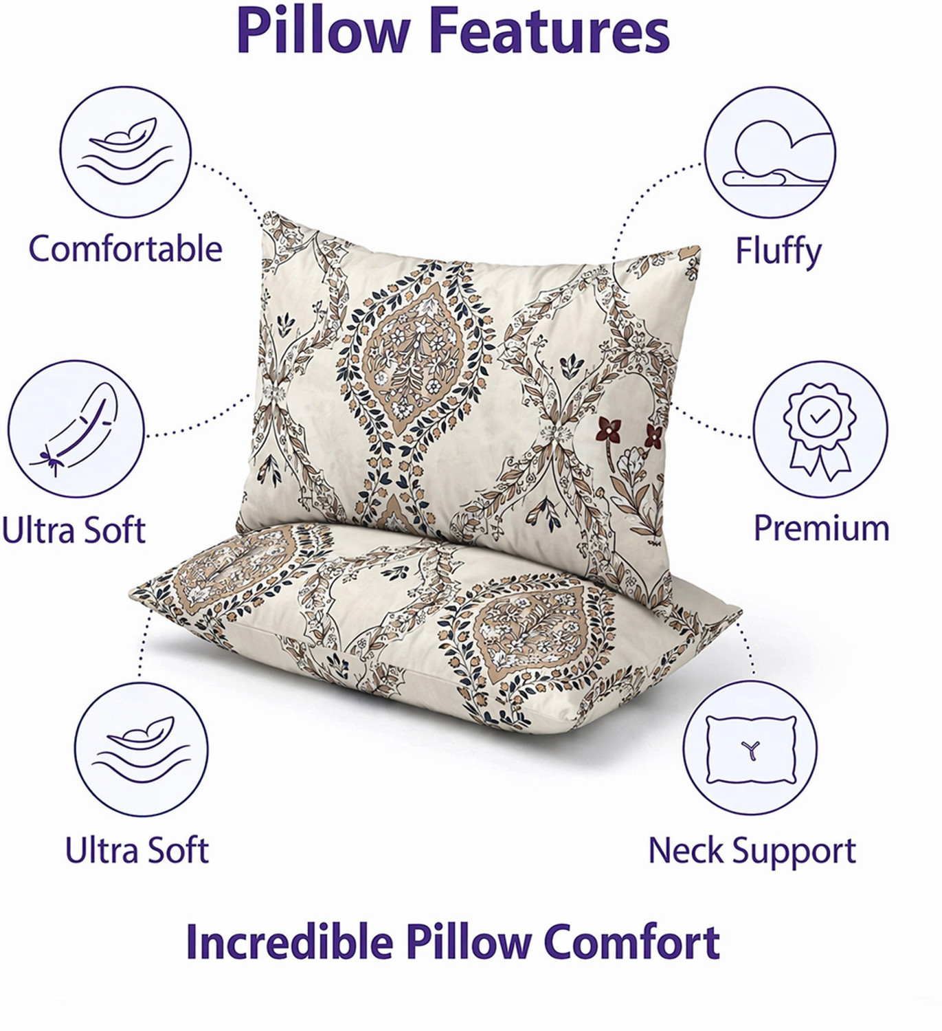 Image of LIPONOS Microfibre Sleeping Pillow Pack of 3 Floral Premium Pillow Set (Multicolor)