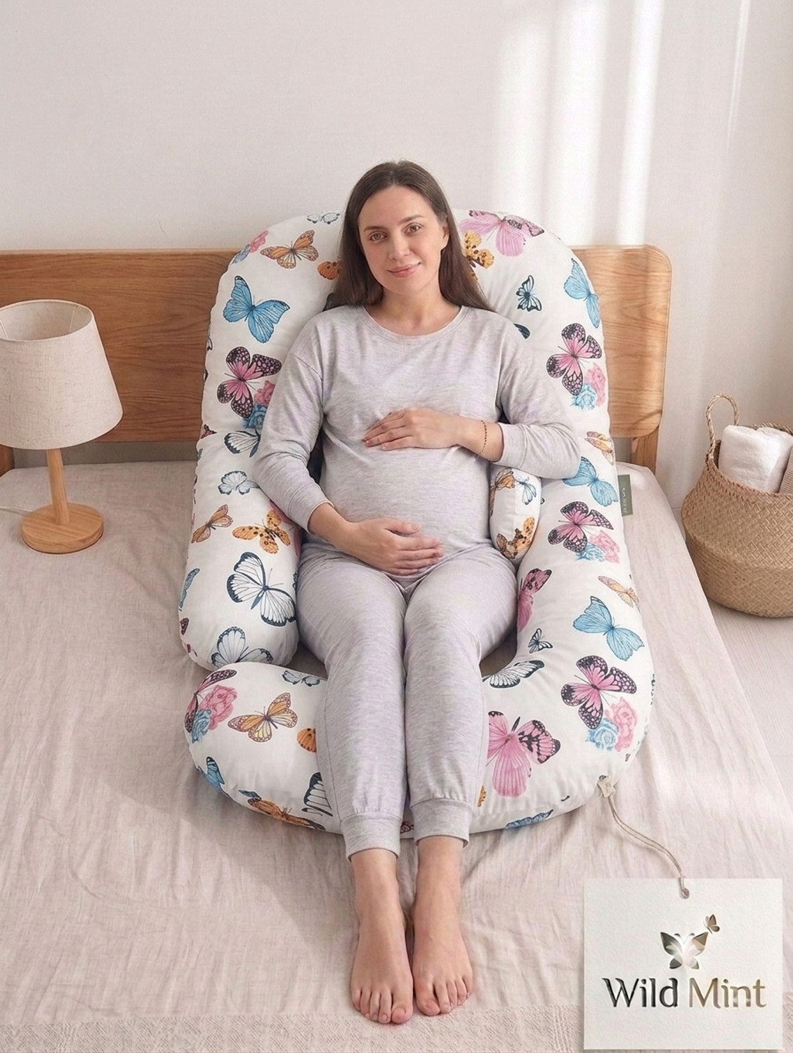 Image of WILD MINT Polyester Fibre Pregnancy Pillow Pack of 1 Birds WILDMINT PREMIUM J SHAPE PREGNANCY PILLOW