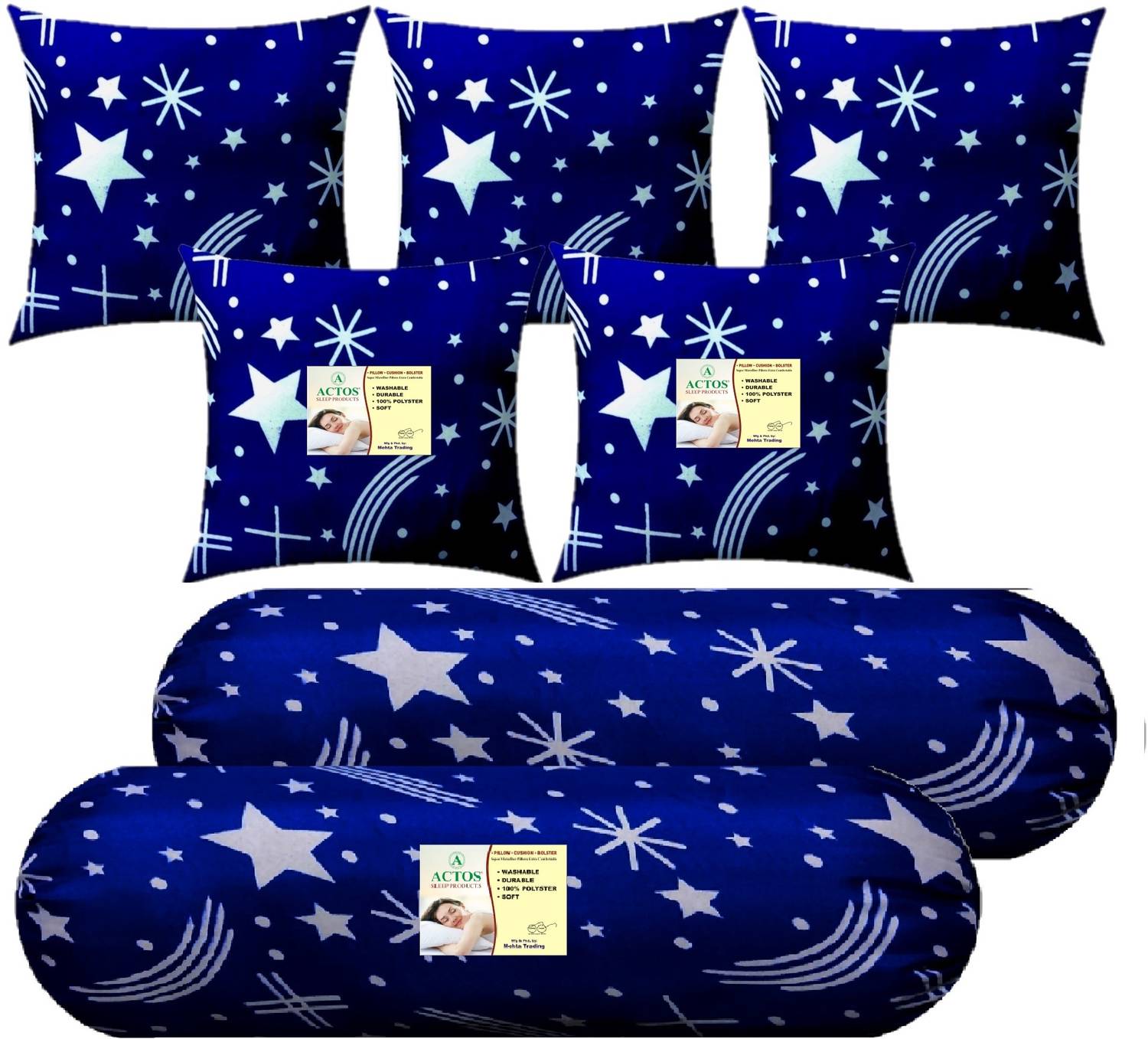 ACTOS Microfibre Bolster Pack of 7 Nature Combo Set Of 5 Cushion And 2