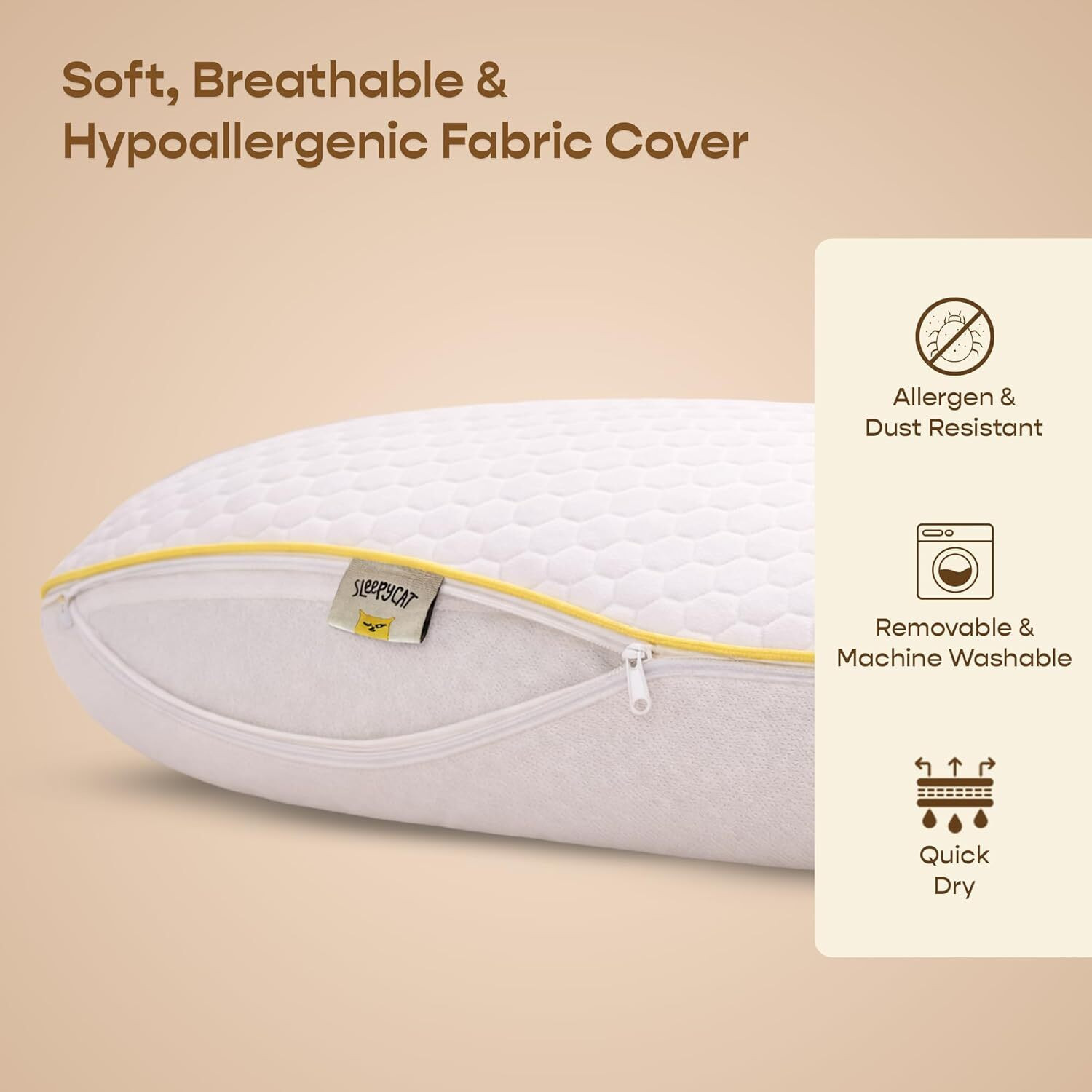 Image of SleepyCat Memory Foam Orthopaedic Pillow Pack of 4 Solid SoftTouch Small (22x14 inches) Bamboo Fabric