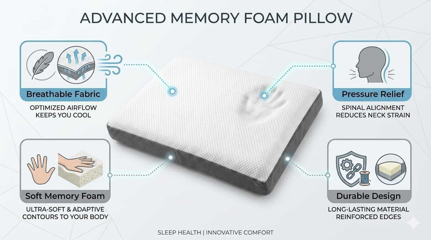 Image of COO RIZZ Nap time Anytime Memory Foam Sleeping Pillow Pack of 1 Solid