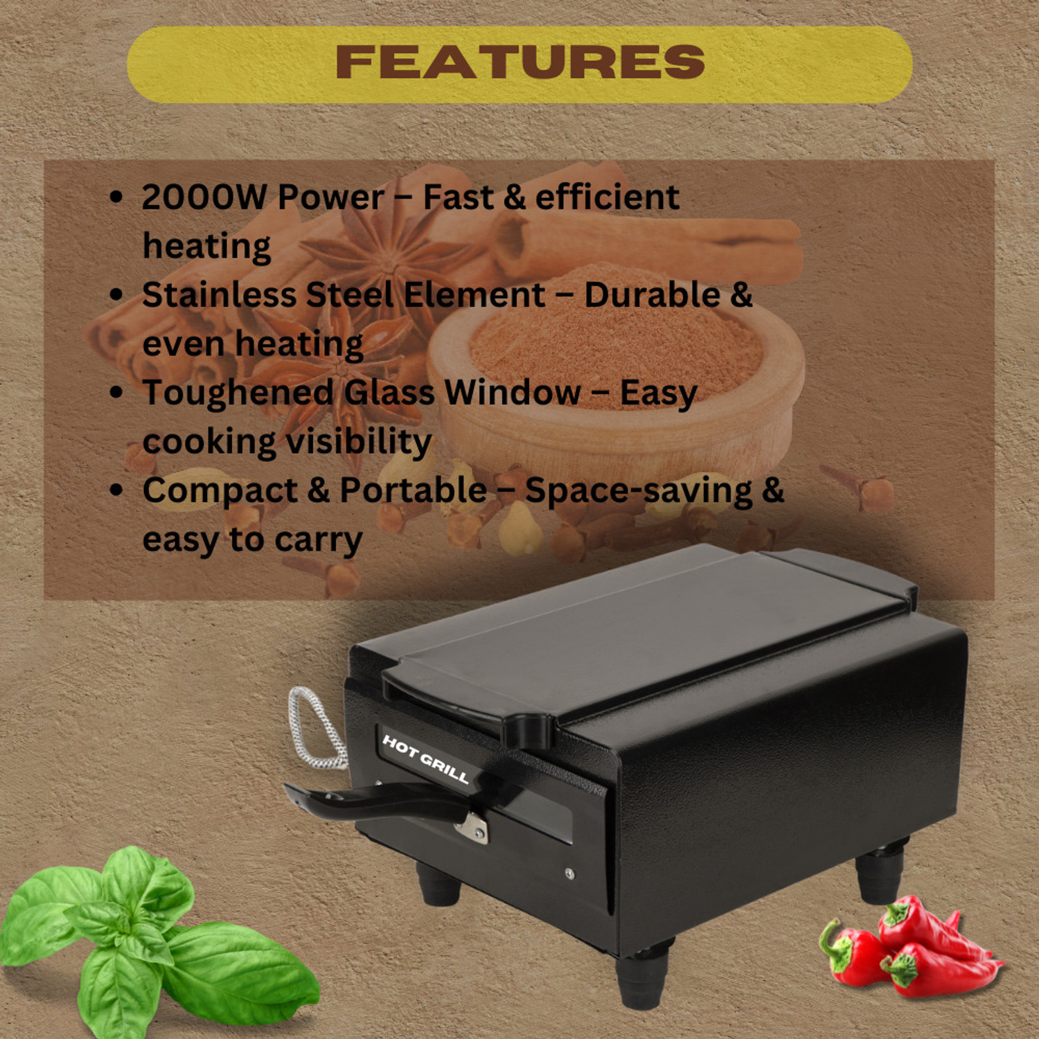 Image of Hot Grill 14-Inch Pizza Maker Grilling & Roasting Oven, 2000W Multi-Function Cooking Electric Tandoor
