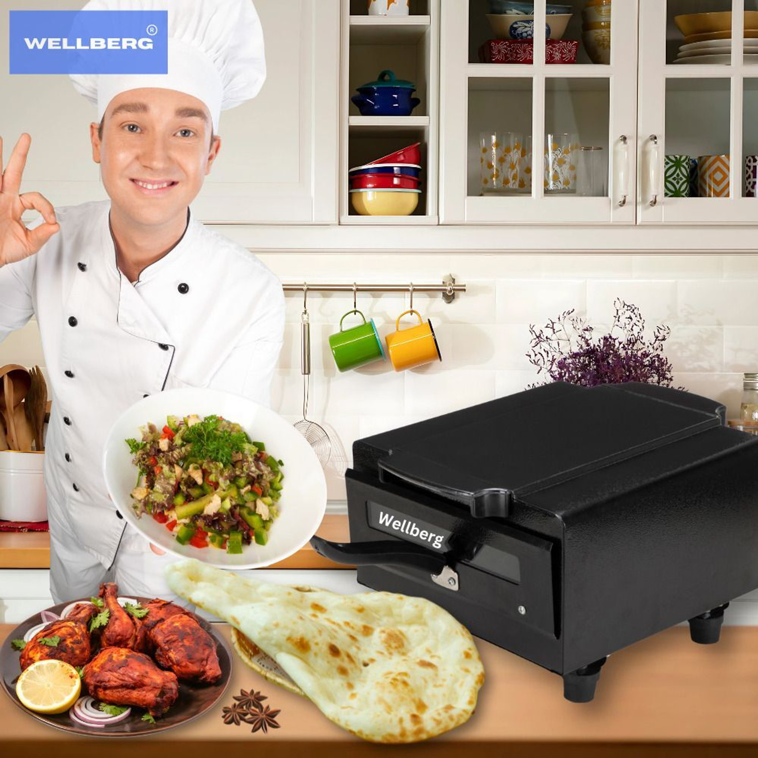 Image of WELLBERG 1500W Tandoor Oven | For Roti, Naan, Chicken, Cake, Paneer Tikka, Breads & Snack Pizza Maker