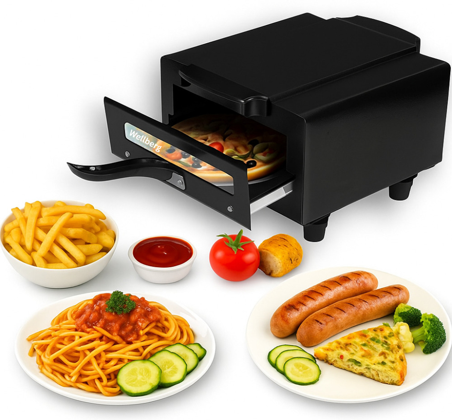 Image of WELLBERG Pizza Maker for Home with 1500W | Multi-Function Grill, Oven for Tikka Paratha Electric Tandoor