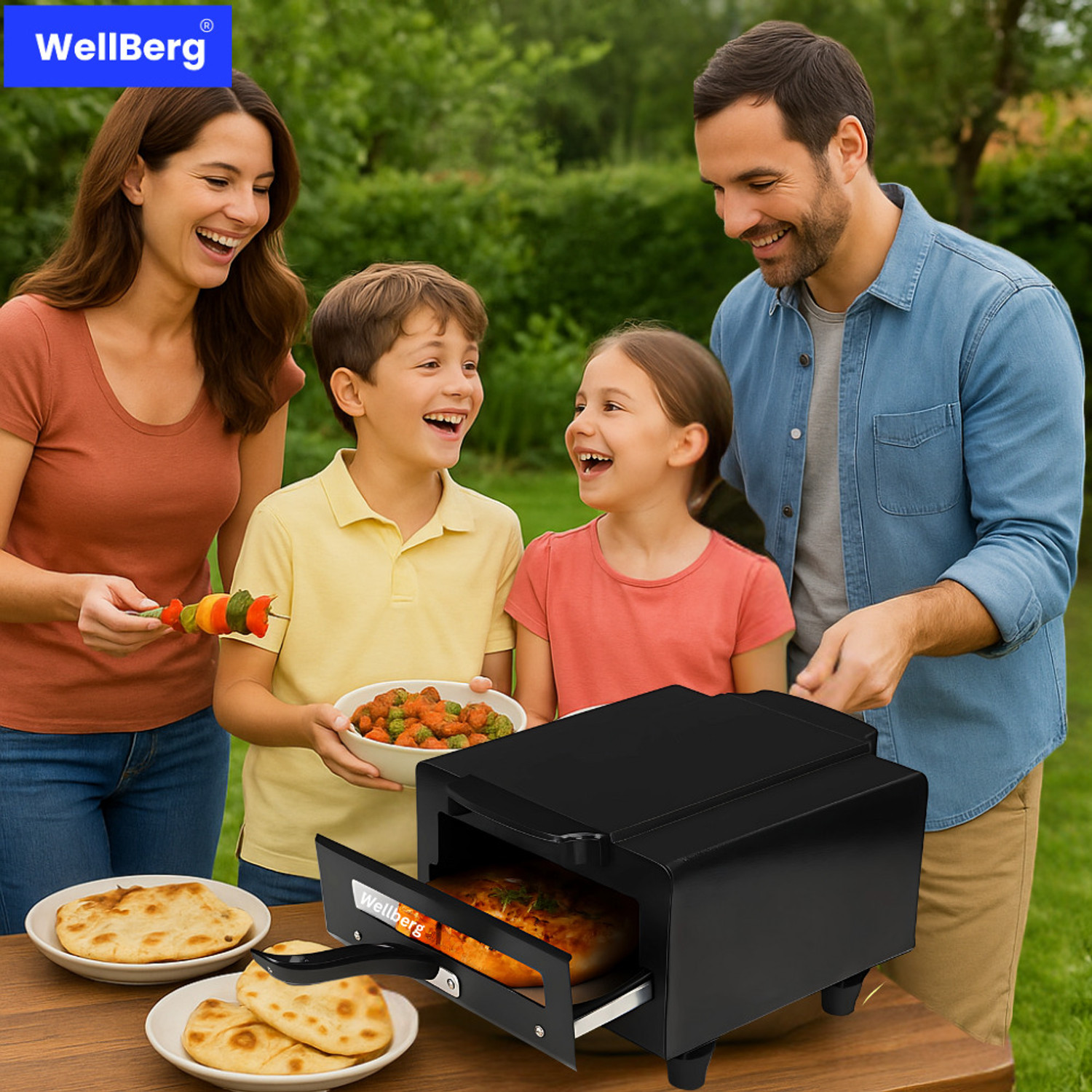 Image of WELLBERG Pizza Maker for Home with 1500W | Multi-Function Grill, Oven for Tikka Paratha Electric Tandoor