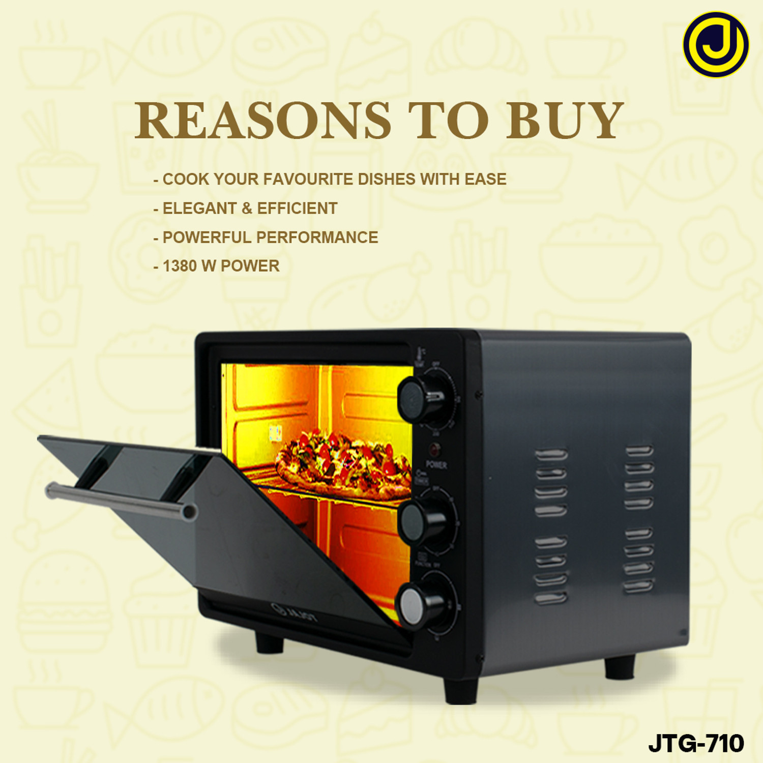 Image of jajot 22-Litre Oven Toaster Grill OTG Oven Toaster Griller, Cake Bak, 1380 Wattsing, Grilling, Toasting,, yellow, Blue
