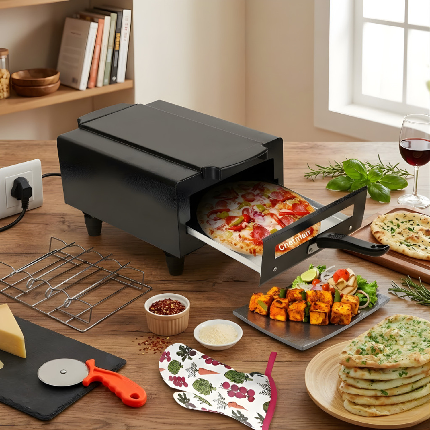 Image of Chefman Premium Home Chef 14-Inch Oven for Naan, Pizza, and Healthy Meals Electric Tandoor