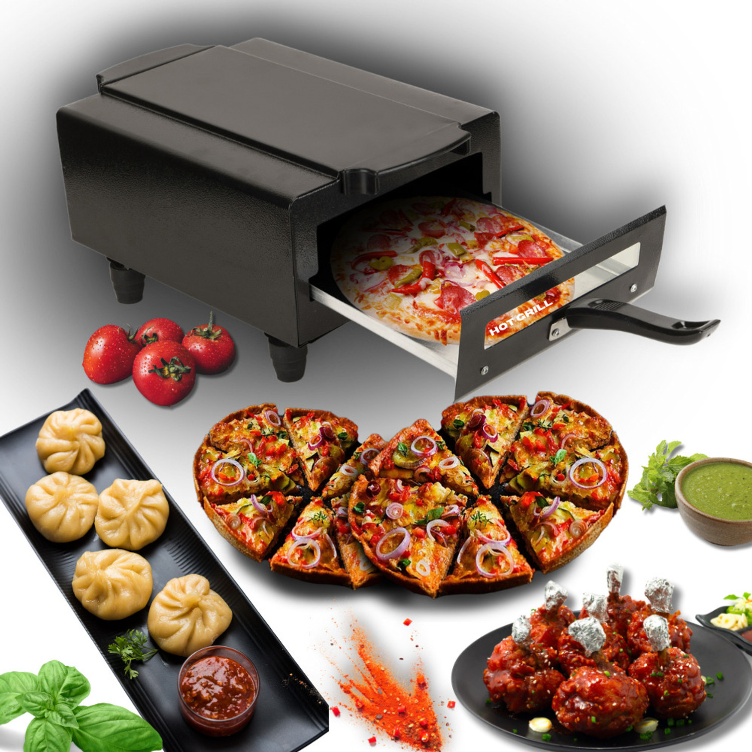 Image of Hot Grill 14-Inch Pizza Maker Grilling & Roasting Oven, 2000W Multi-Function Cooking Electric Tandoor