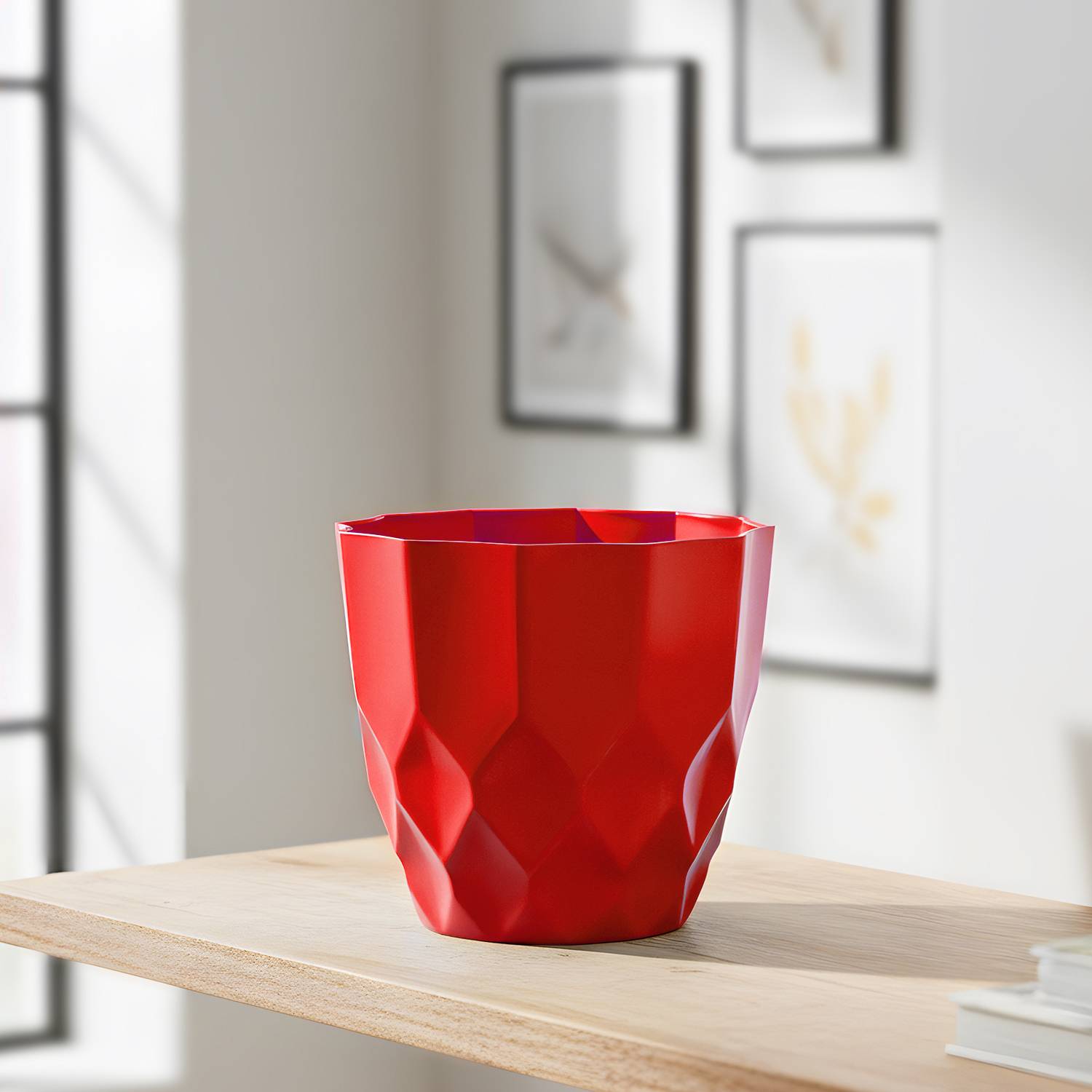 HOMESTIC by Kuber Industries Plastic Flower Pots for Indoor|Outdoor|Barfi Flower Pot|6 Inch|Red Plant Container Set