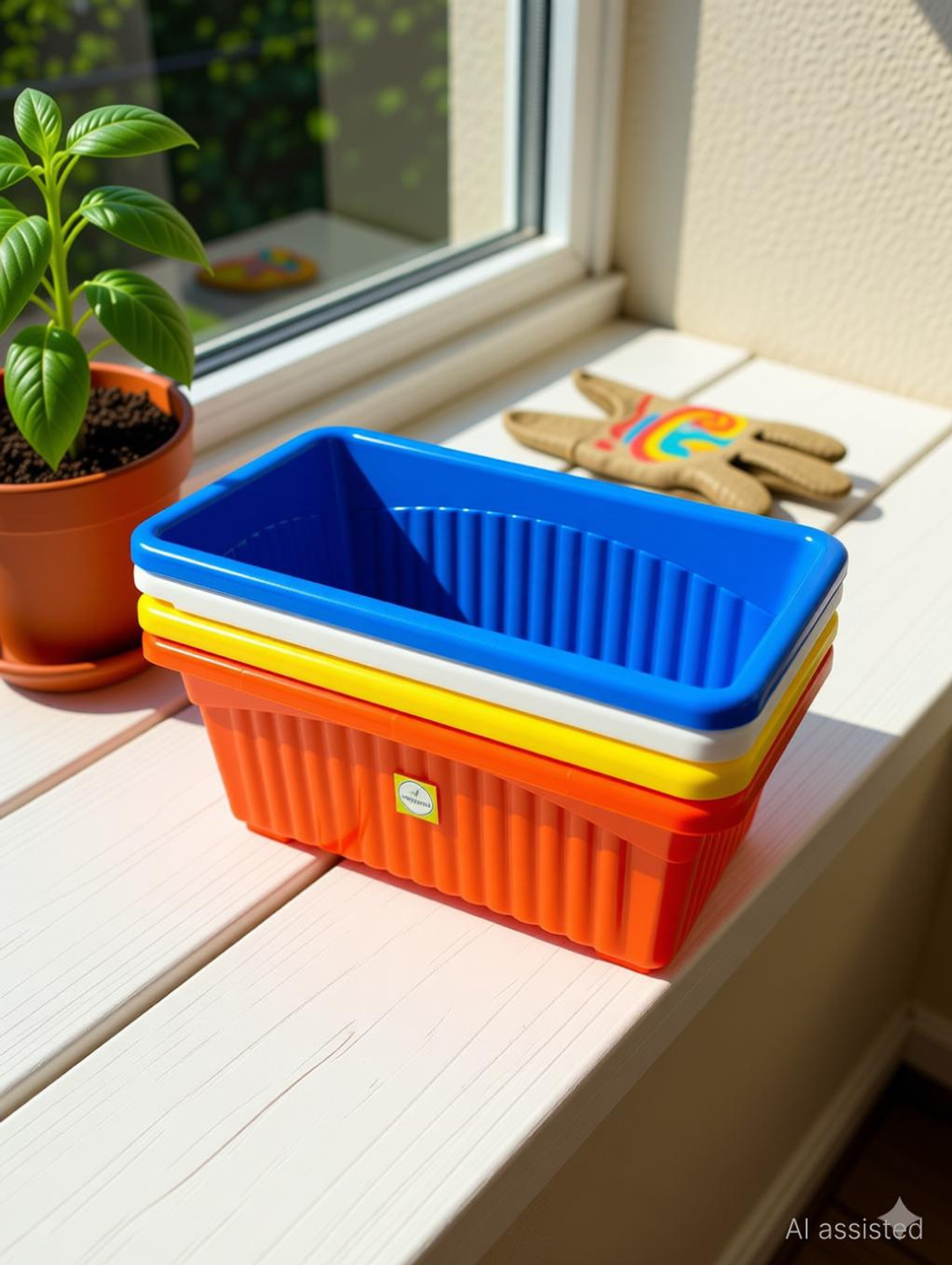 Image of ashigreens 35cm Rectangular Window Planter, Premium UV-Resistant for Home & Balcony Plant Container Set