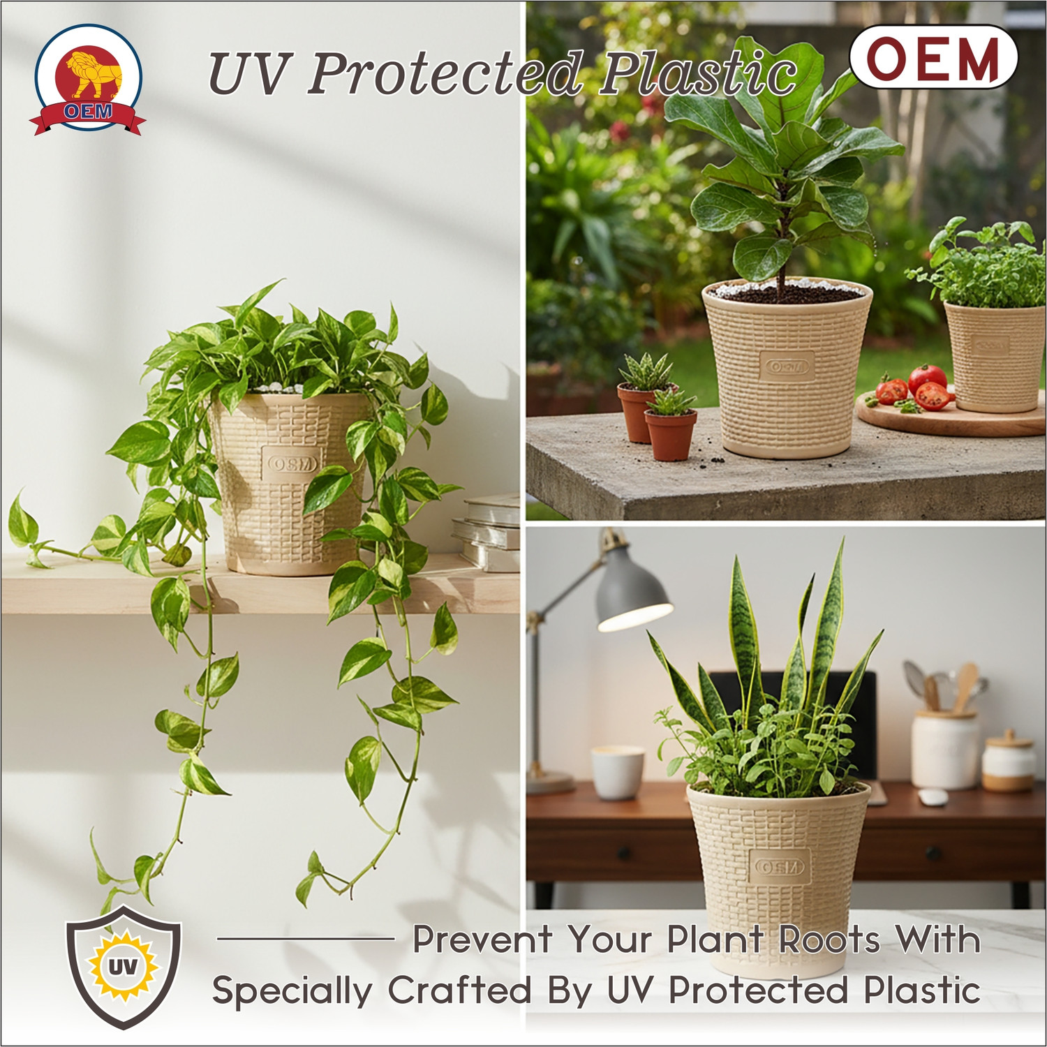 Image of oem Premium 12 Inch Beige Planters - Decorative Planters for Garden & Home Plant Container Set