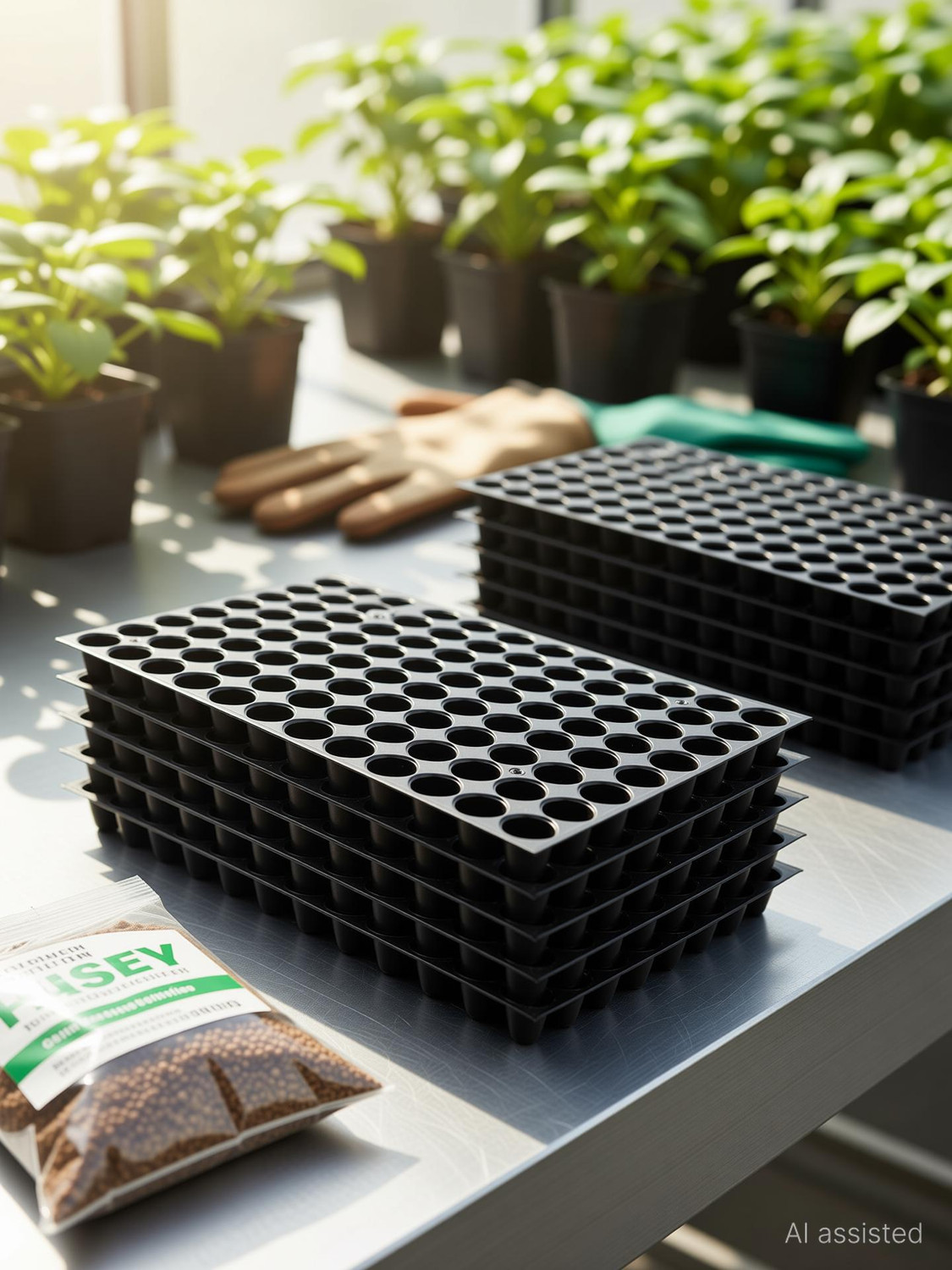 Image of HALSEY Germination Trays for Seedling,Nursery Trays for Plants, 104 holes Cavities Tray Plant Container Set