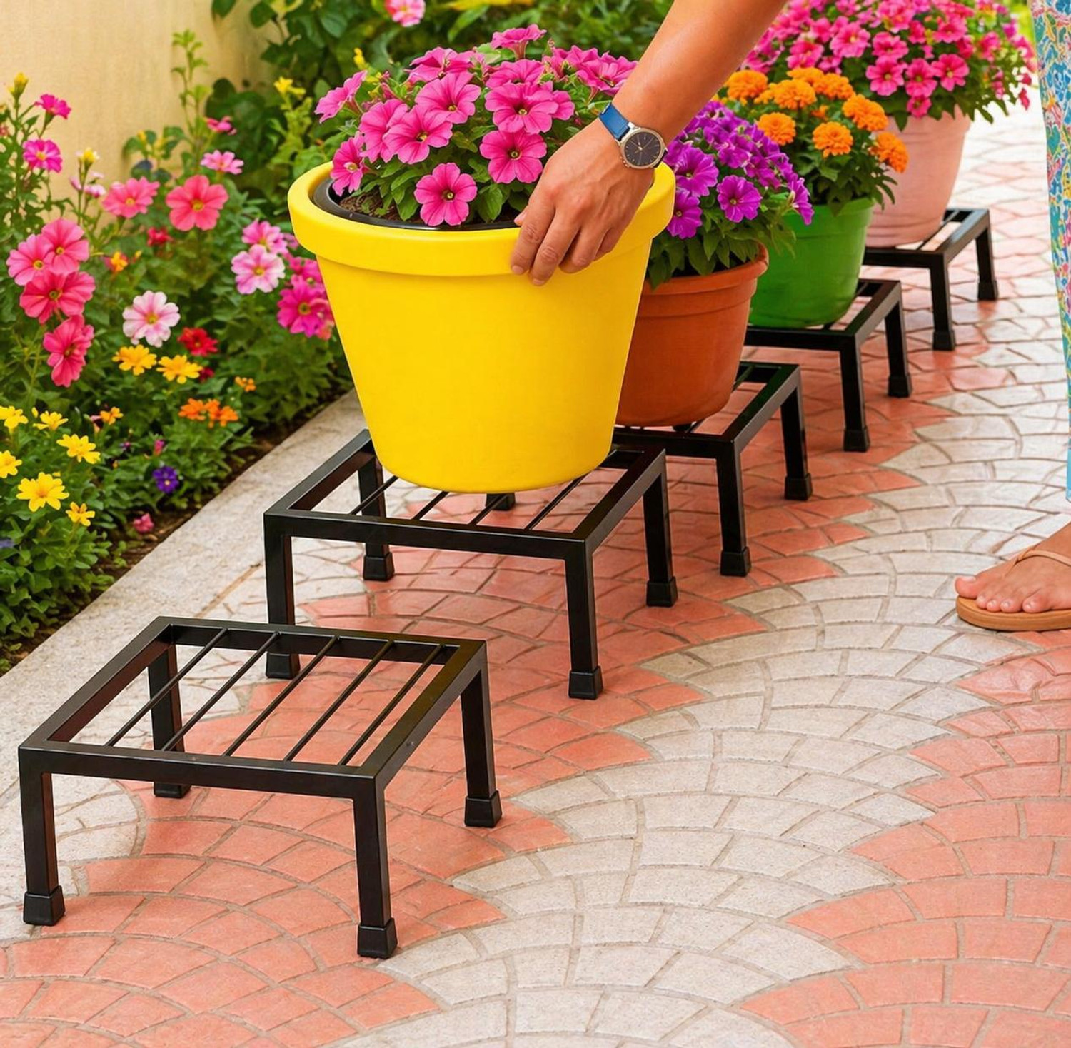 Image of craftydecor's Special Made Flower Pot Gamala Stand For Home Balcony Garden Office Plant Container Set