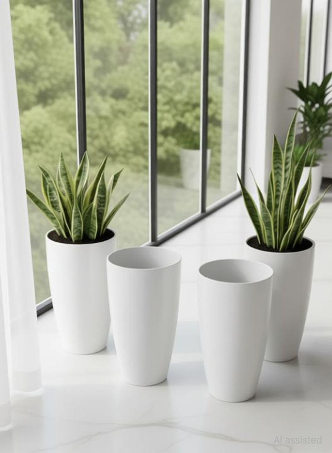 Image of PlantiQue Plastic Tower Pot 14 inch Flower Pots for Home, Office and Garden Balcony Plant Container Set