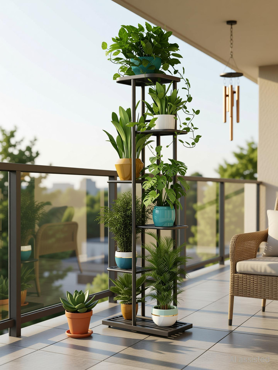 Image of Wudan Haat 6-Tier Plant Stand for Indoor and Outdoor, Metal Flower Pot Rack for Balcony Plant Container Set