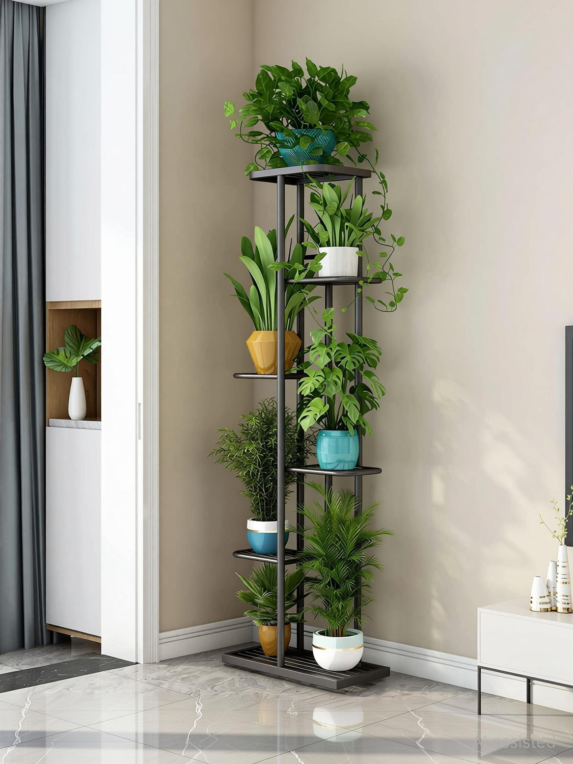 Image of Wudan Haat 6-Tier Plant Stand for Indoor and Outdoor, Metal Flower Pot Rack for Balcony Plant Container Set