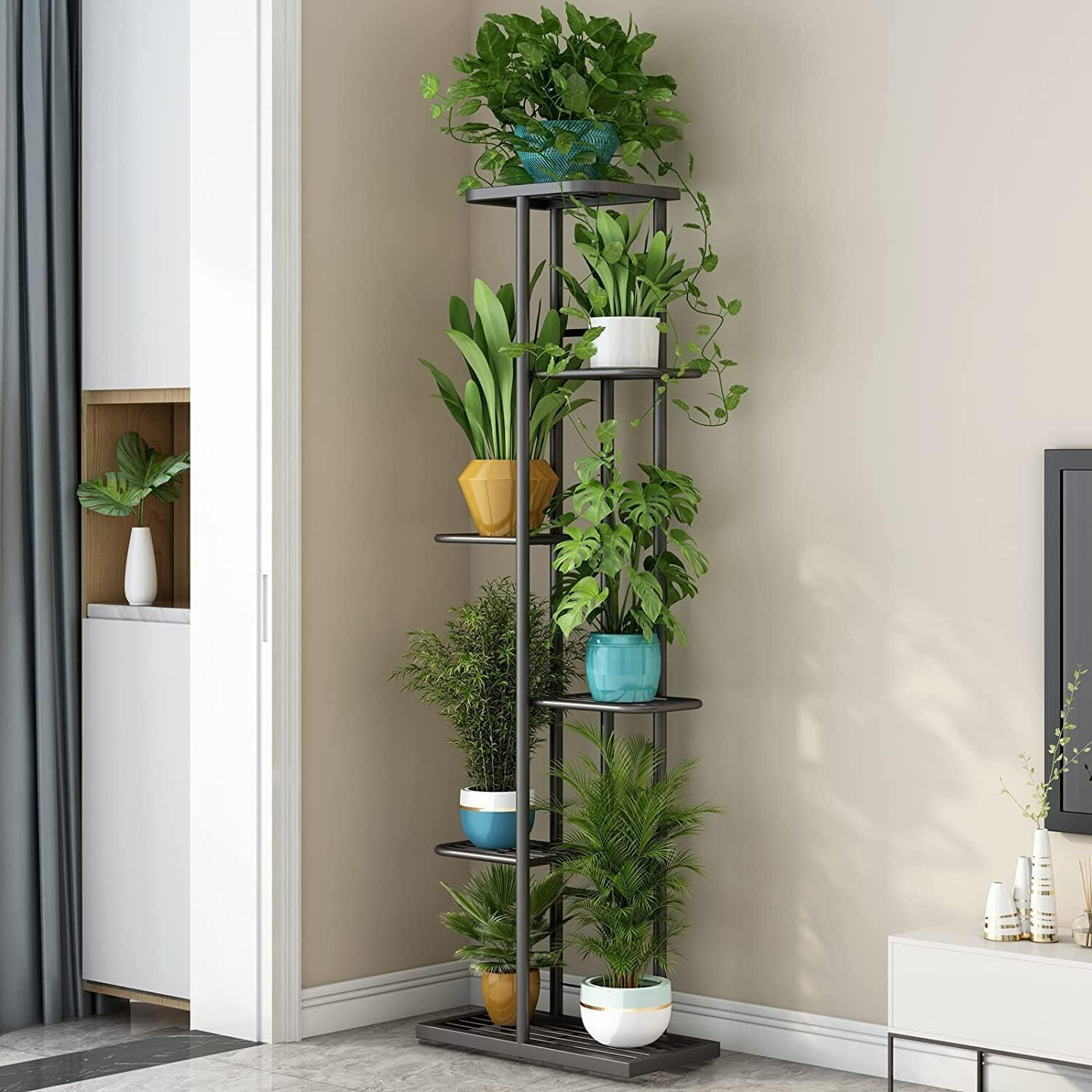 Image of Wudan Haat 6-Tier Plant Stand for Indoor and Outdoor, Metal Flower Pot Rack for Balcony Plant Container Set