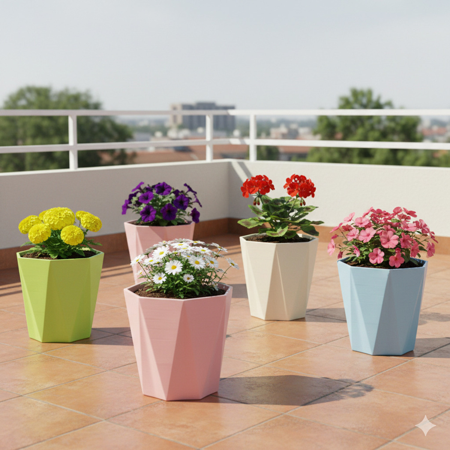 Image of Sadanand Designer Crafted Star Finish Flower Pots | Multicolour | 10 Inch | Pack of 5 Plant Container Set