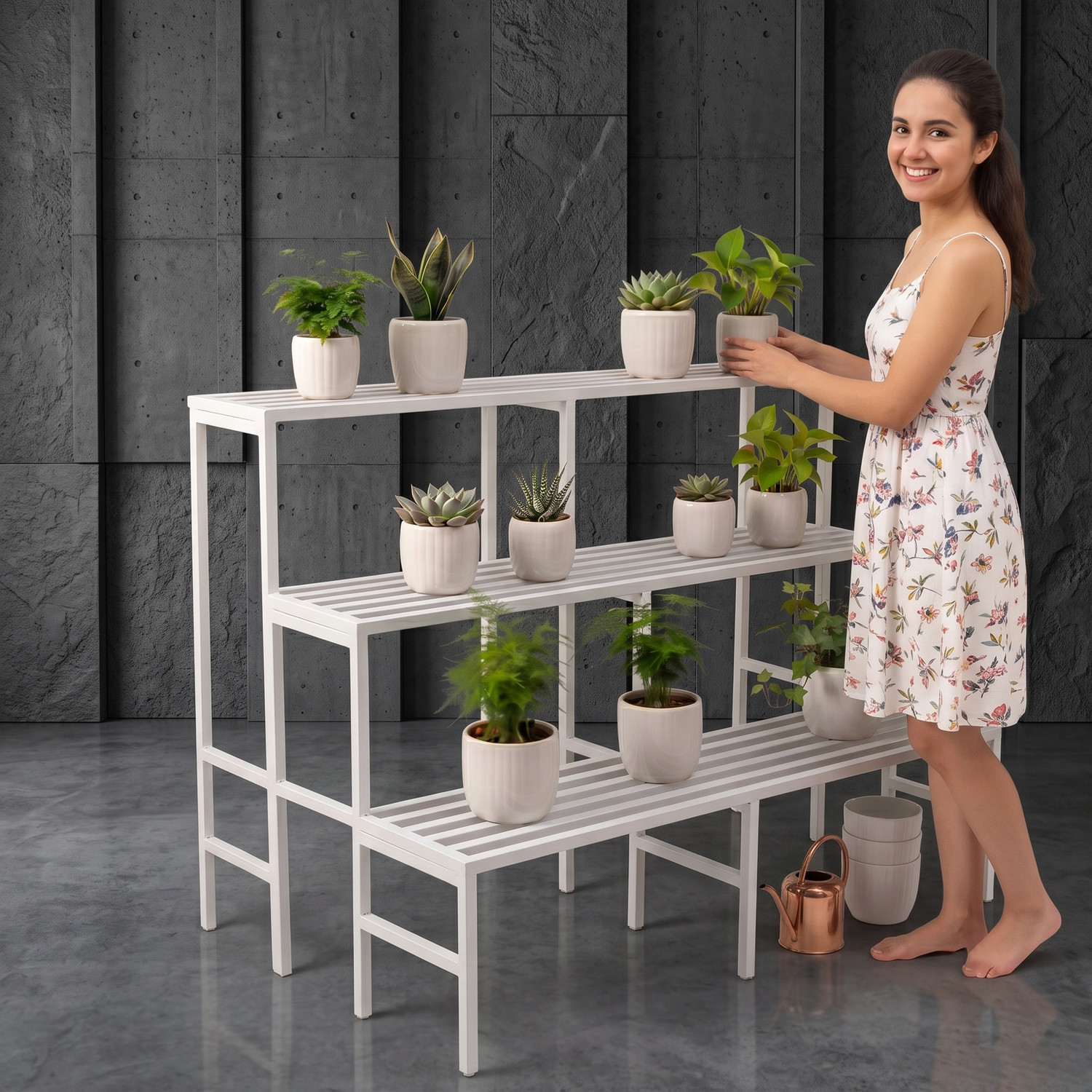 Image of Iron Lands 3 Step 40 inch Plant Pot Stand Garden Outdoor Home Decor Plant Container Set