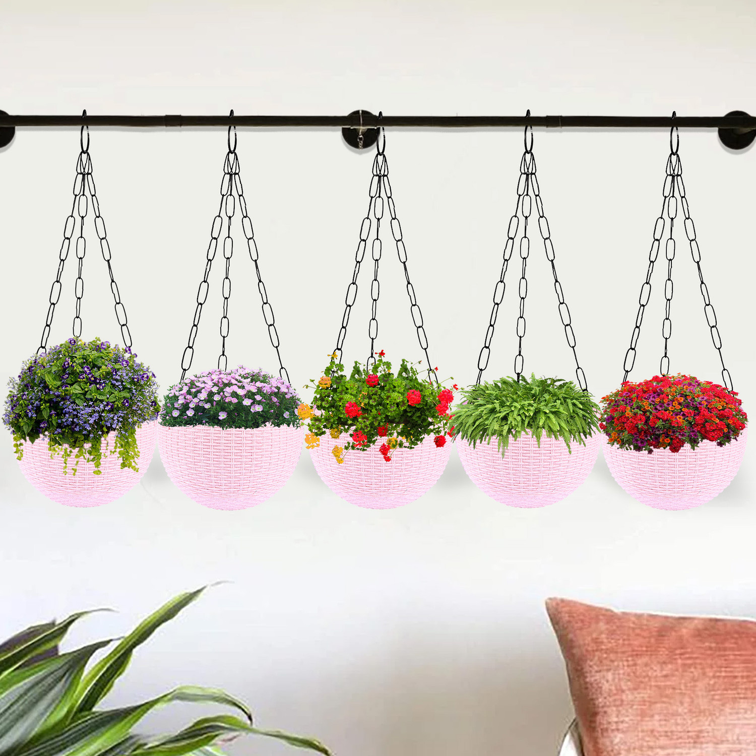 Image of KUBER INDUSTRIES Marble Euro Hanging Flower Pot for Home & Garden|7 Inch|Pack of 5|Pink Plant Container Set