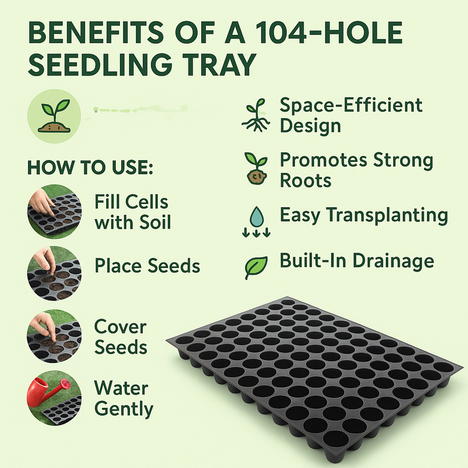 Image of Ankuraan Germination Trays for Seedling, Nursery Trays for Plants, 104 holes Set of 3 Plant Container Set