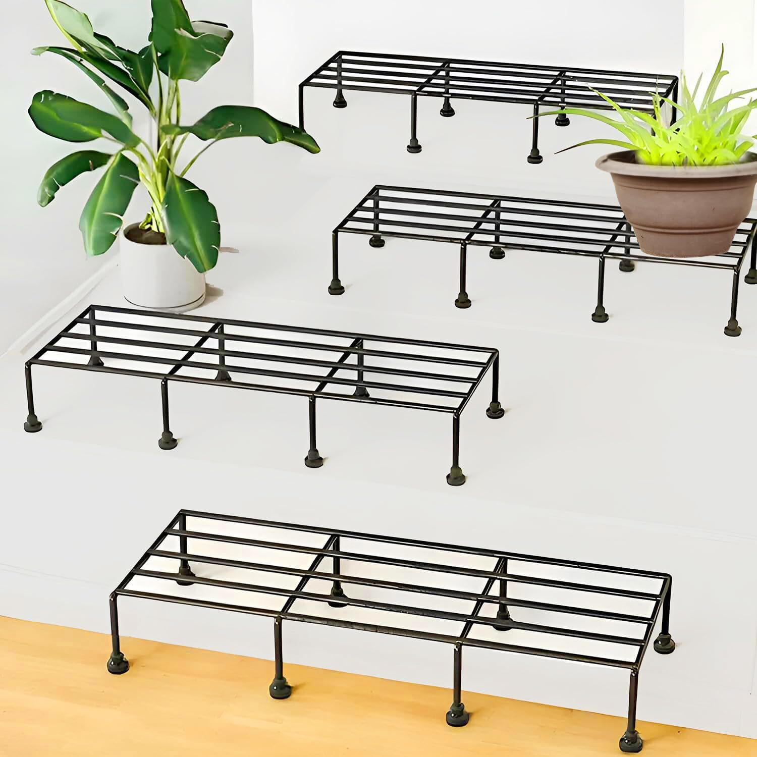 Image of Manlu Iron Indoor /Outdoor Flower Pot /Plant Stand for Home Garden Balcony Living Room Plant Container Set