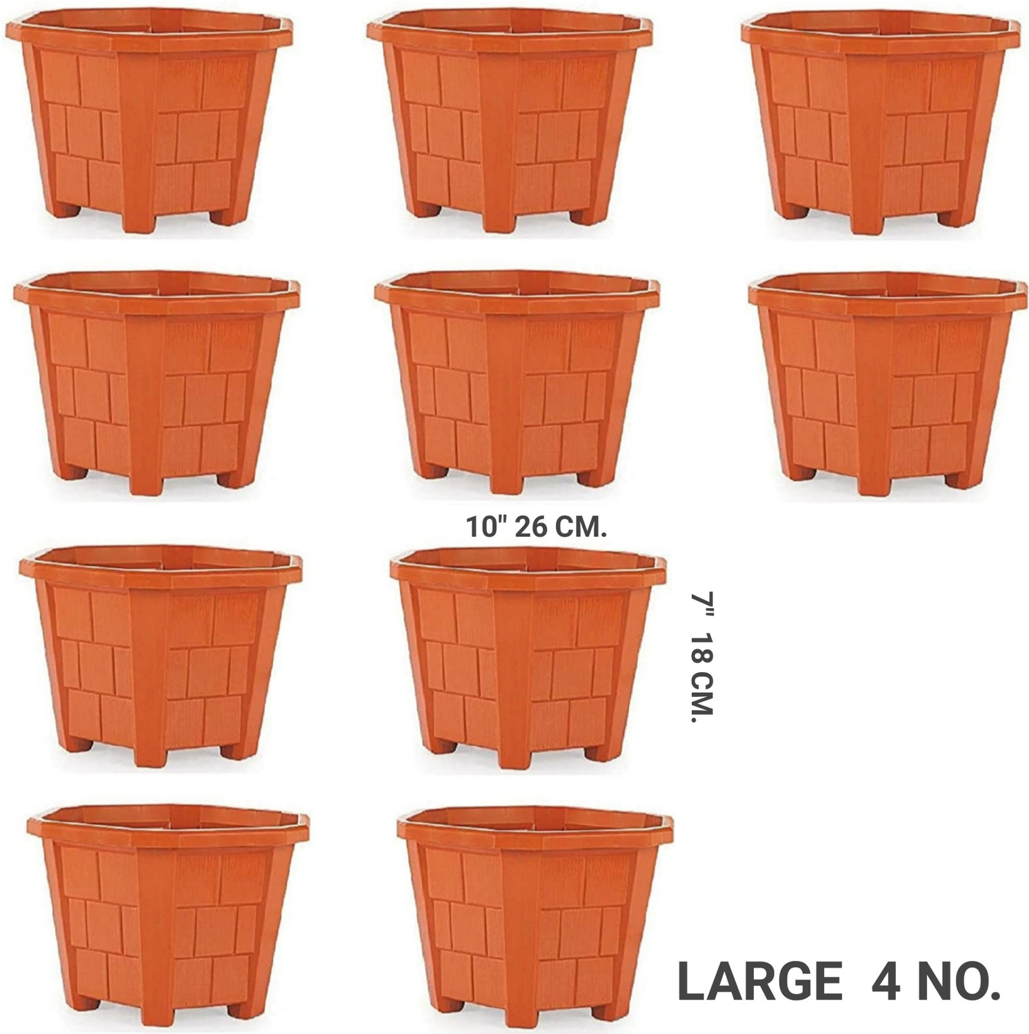 Image of Plastichouse Plastic House Heavy Duty Hexagon Shape Plastic Planter Pots for Home, Balcony, Office, Garden (Pack of 10 ) plastic Brown Plant Container Set