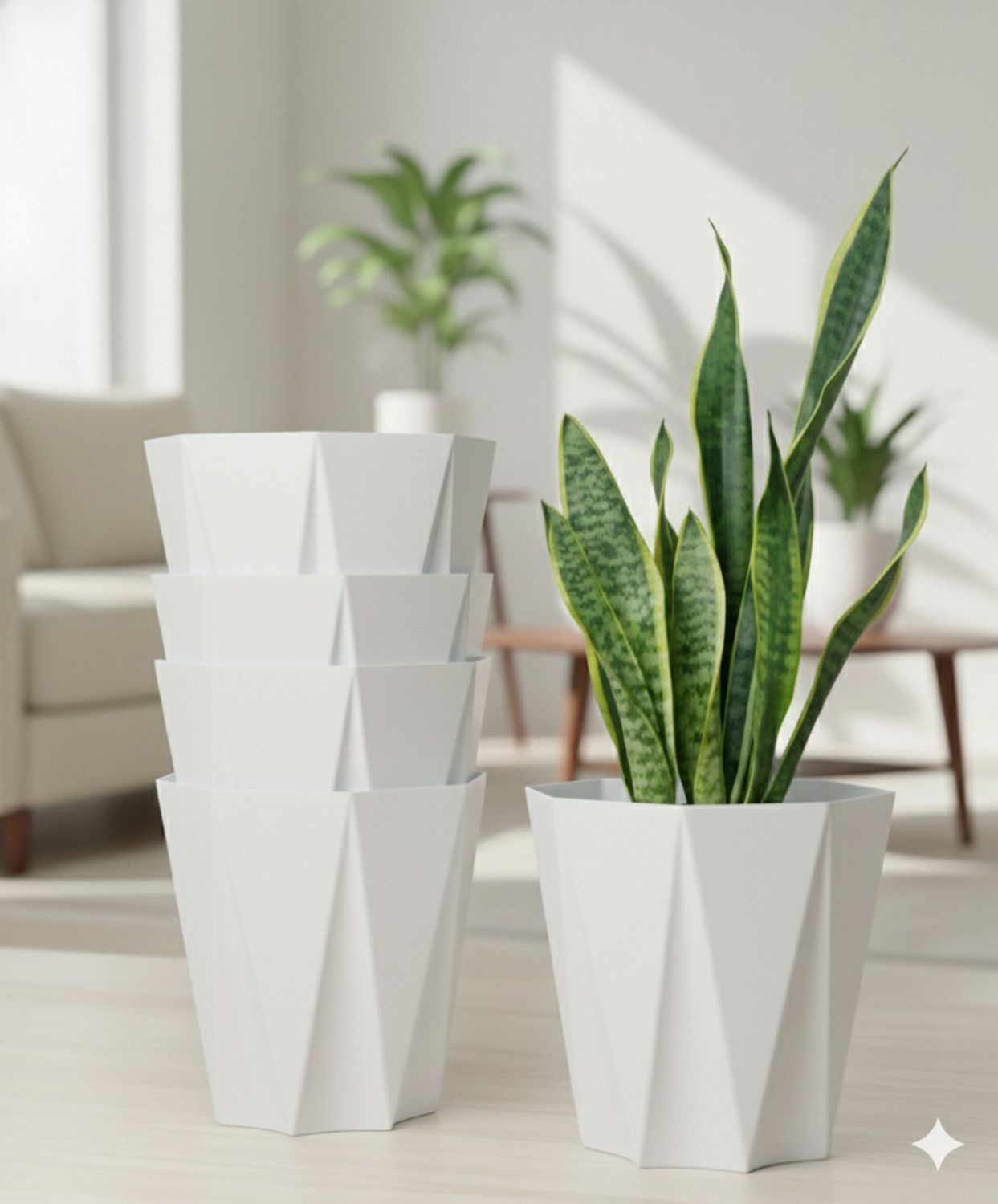 Image of Mrida and Maati Star Pot 10 Inch Cream Colour Pack | Set of 5 Premium Planters Plant Container Set