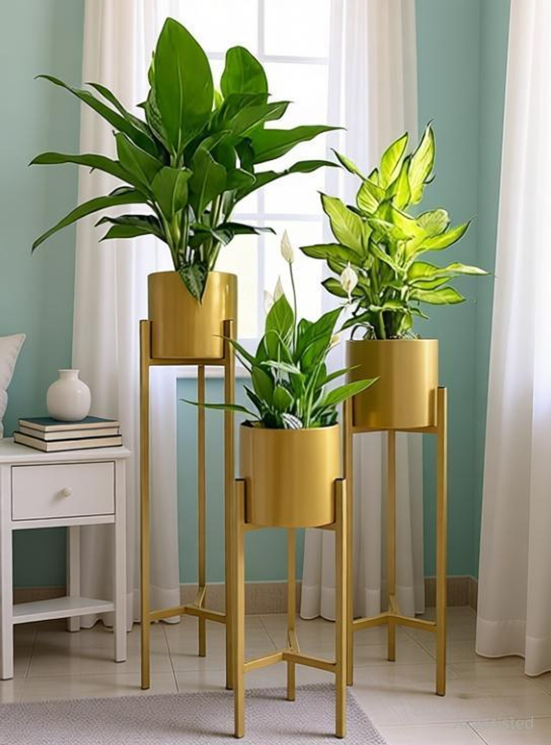 Image of Sam Stylish Modern Indoor Planters for Home Decor Gold Planters for Living Room Bedroom Plant Container Set