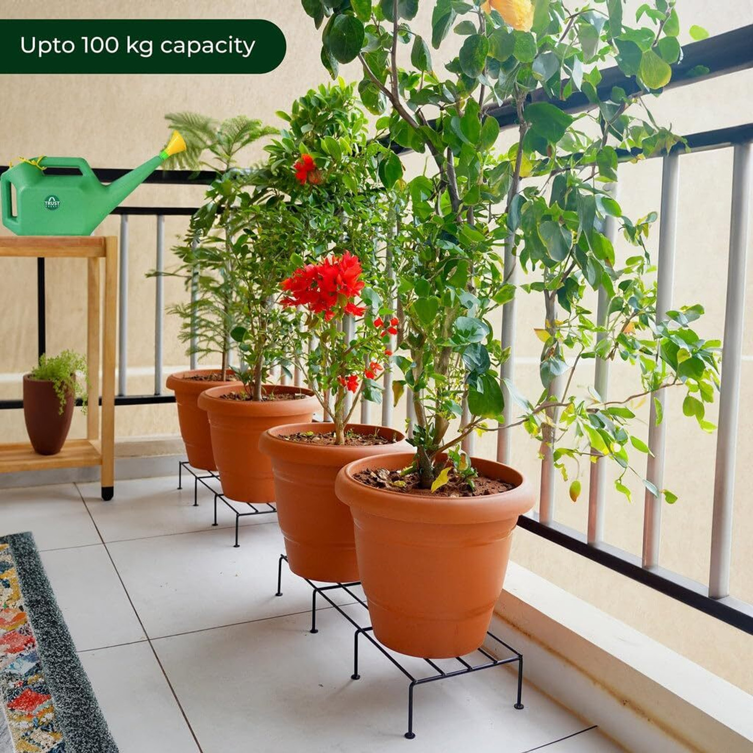 Image of ZH HANDICRAFT Premium Rectangular Anti-Rust Plant Stand For Indoor, Outdoor and Balcony Use Plant Container Set (Pack of 4, Metal)