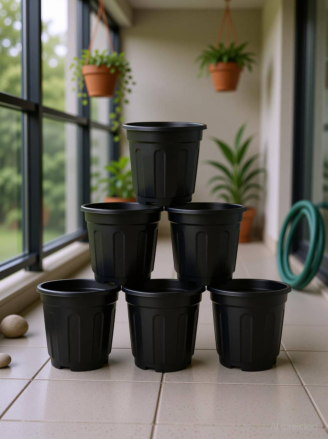 AMFENI COMBO PACK 6 Black Nursery Pot, Flower Gamla, Gardening Plant Container Set