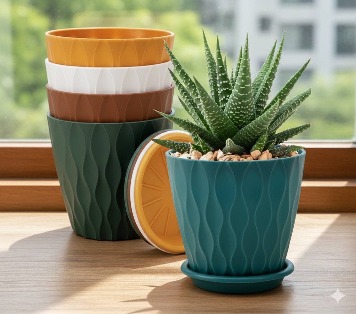 Athrvaplants Multicolour | Round Flower Planter Set | Pack of 5 | With Tray Plant Container Set