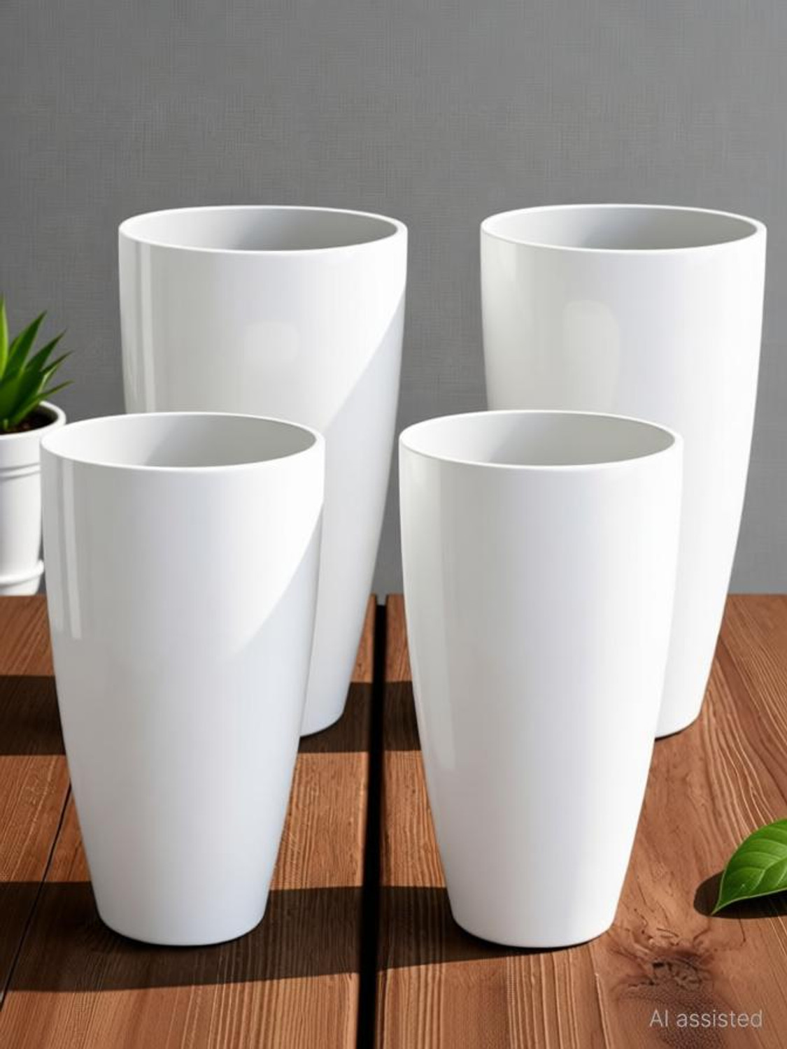Image of Gamla Factory HOUSEWARE CLASSICAL Plastic Tower Pot 8.5 inch White Color Flower Pot Plant Pots Plant Container Set