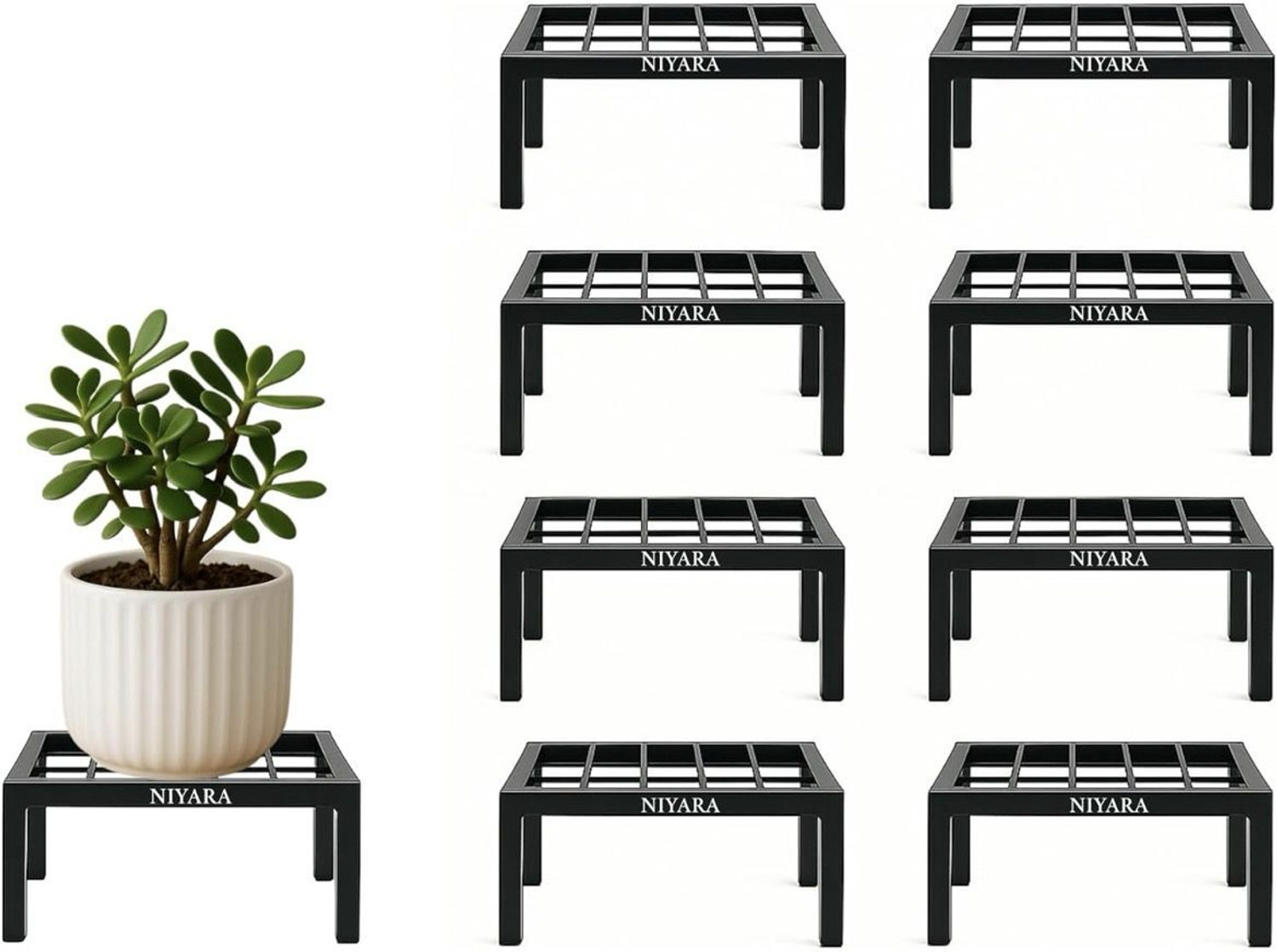 Image of Gulshan 8Ps Special Made Flower Pot Gamala Stand For Home Balcony Garden Office Plant Container Set (Pack of 8, Metal)