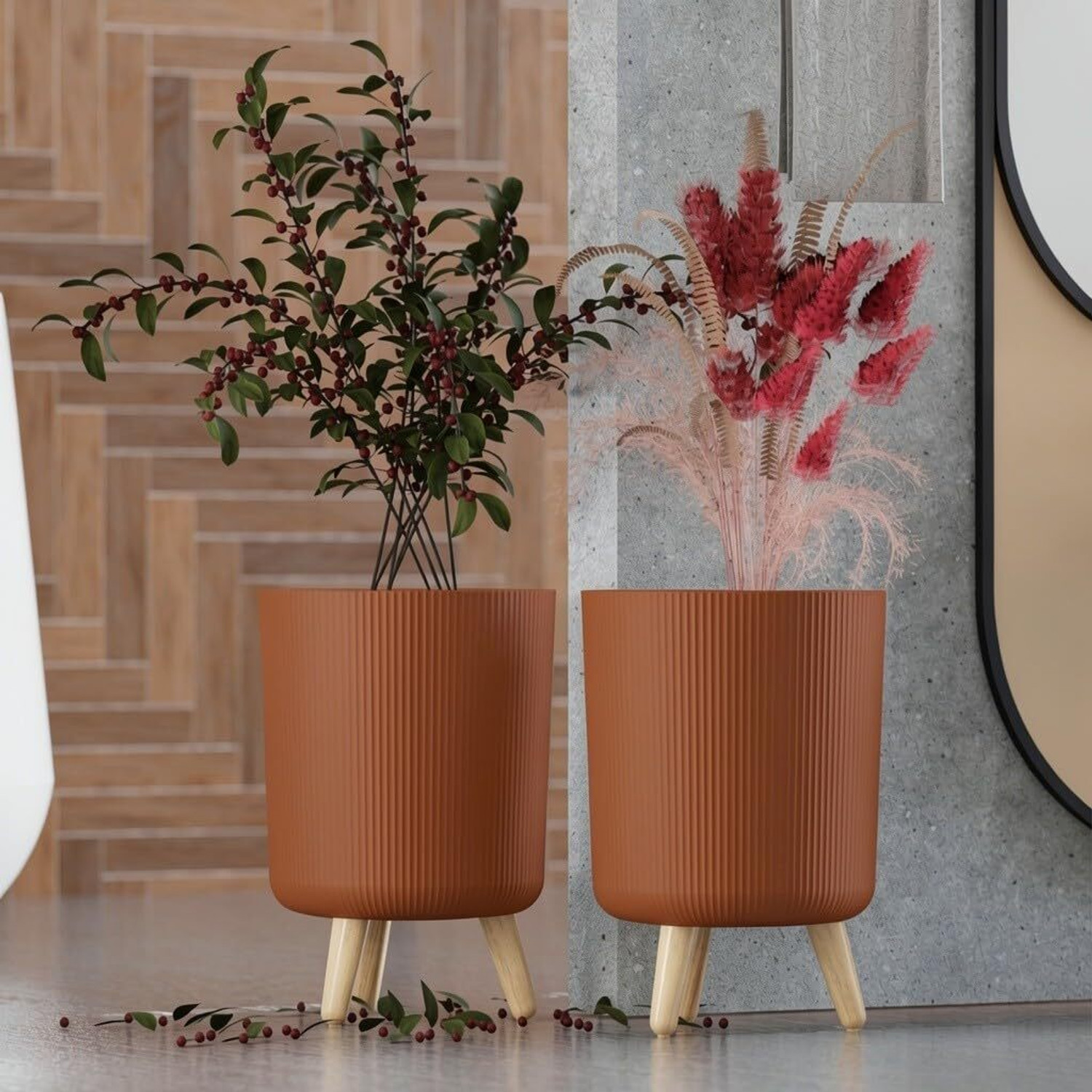 Image of FORWAY Flower Pot Indoor Outdoor Planter for Home Garden Balcony | Wood Plant Container Set (Pack of 2, Plastic)