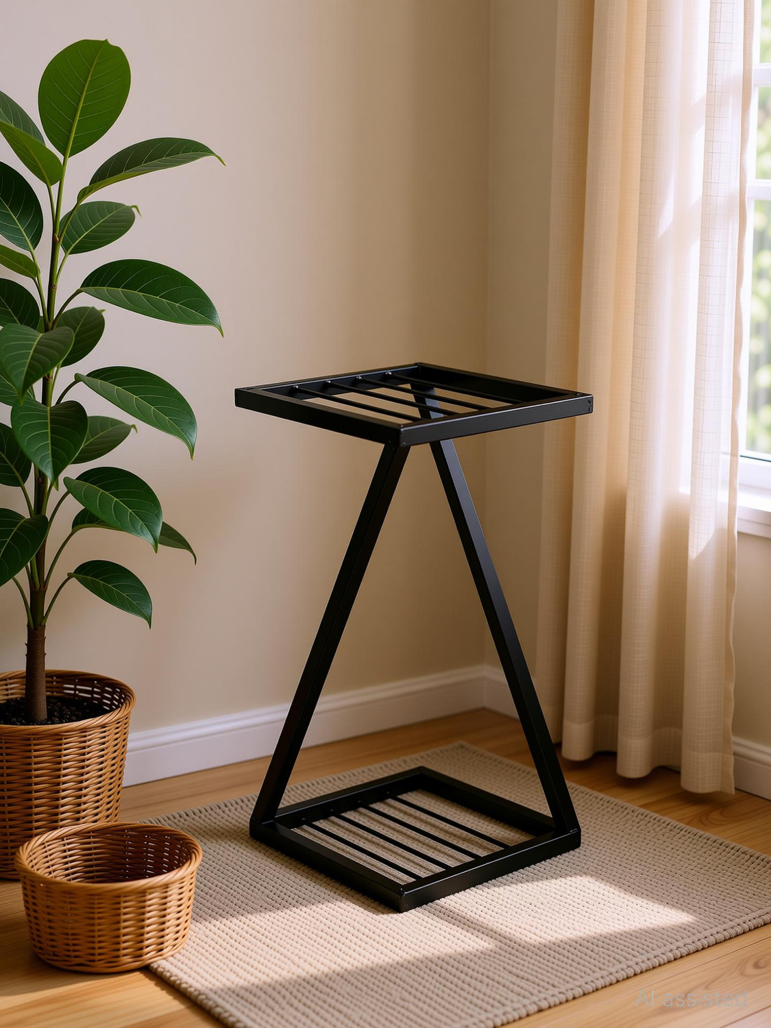 Image of VINAMRA28 Z Shape Strong Plant Stand for Garden /Balcony / Corner - (Set of 1), Black Plant Container Set