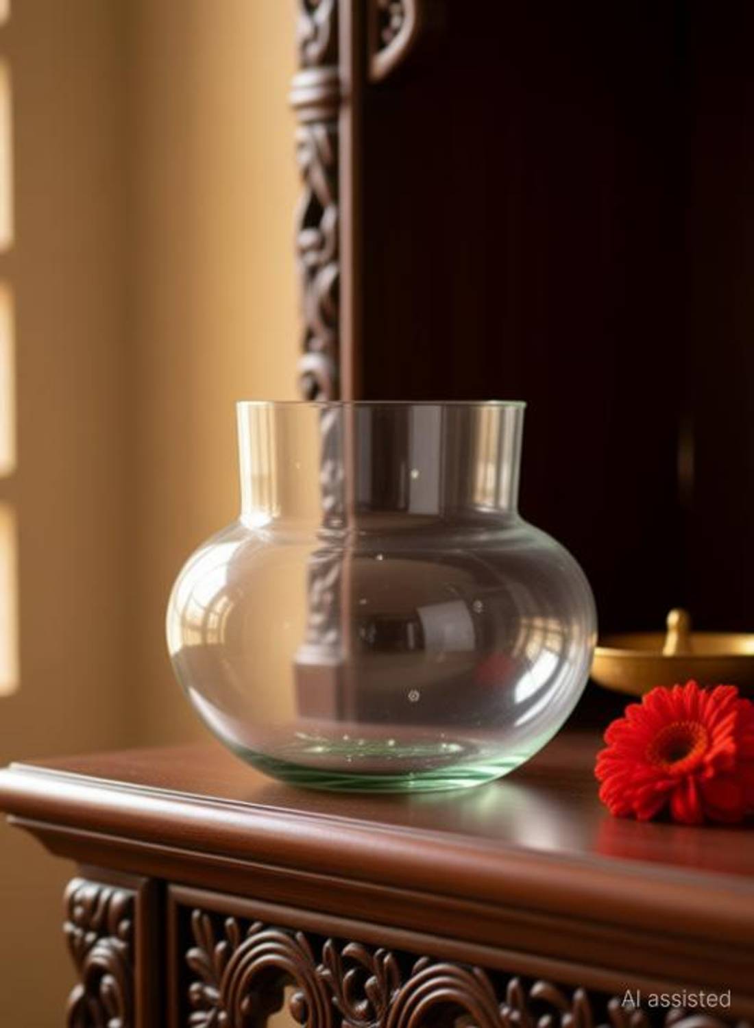AYUTAS Mini Glass Flower Vase, Matka Shape Money Plant, Bamboo Plant Pot For Home Decor Plant Container Set