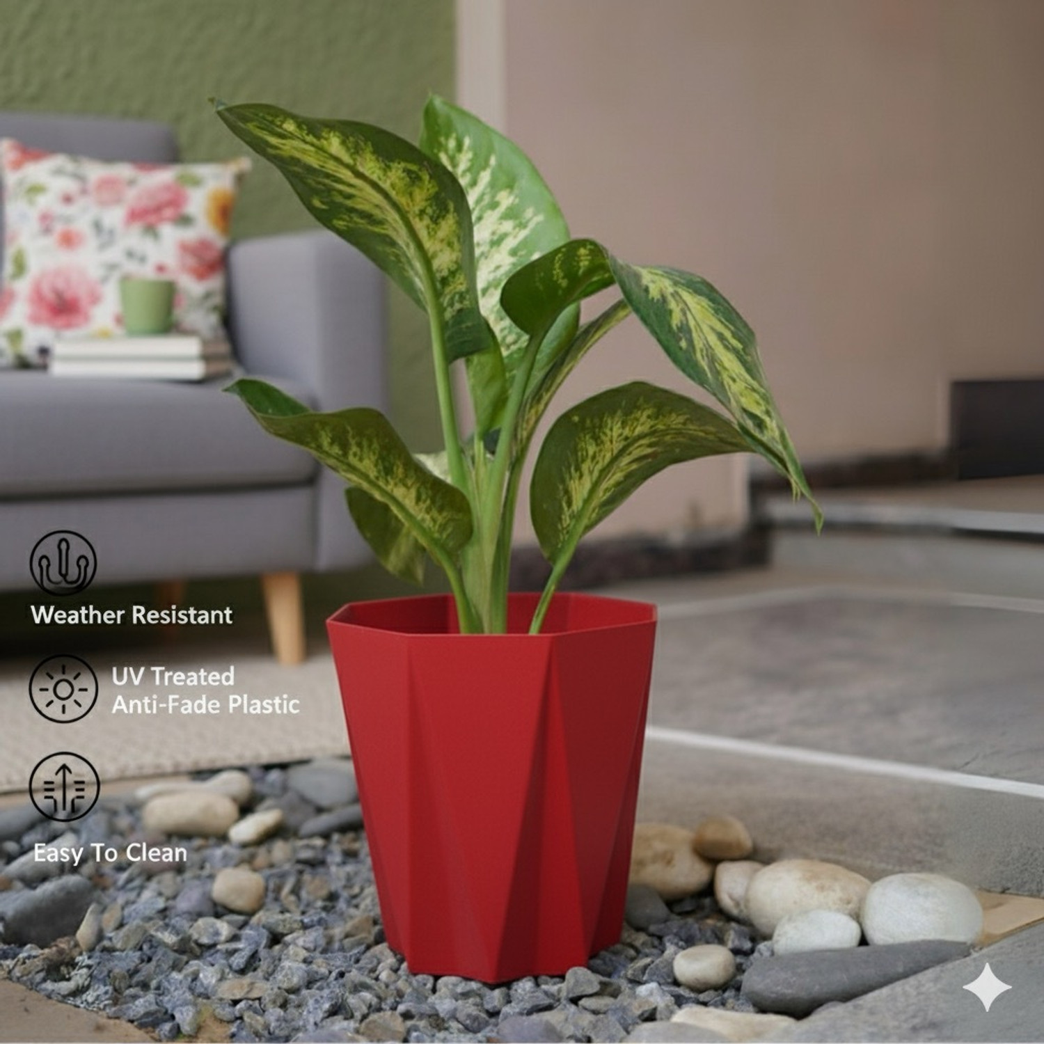 Image of UBBISKART 10 Inch dyna pot (RED,4PCS) Flower Pot for Home, Indoor & Outdoor Gamla Plant Container Set