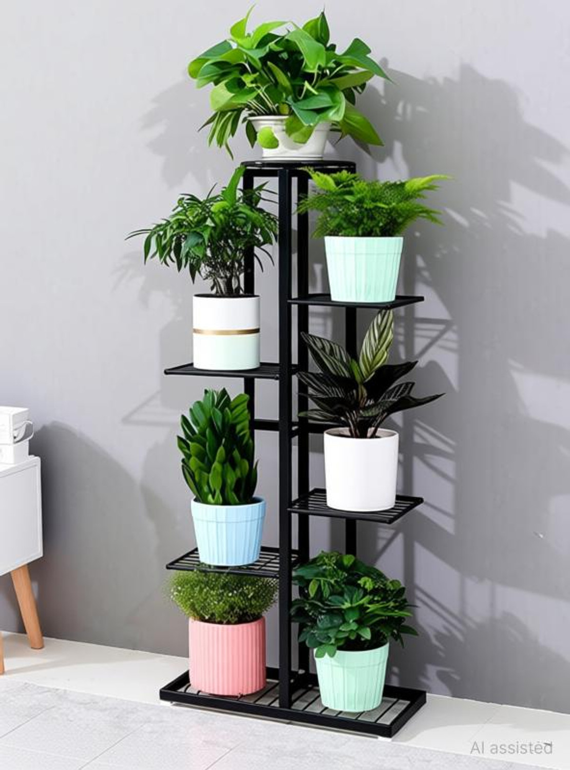 Image of Apl Crafts 7 Tiers Iron Metal Plant Flower Stand,Flower Pot Shelf Rack Plant Container Set