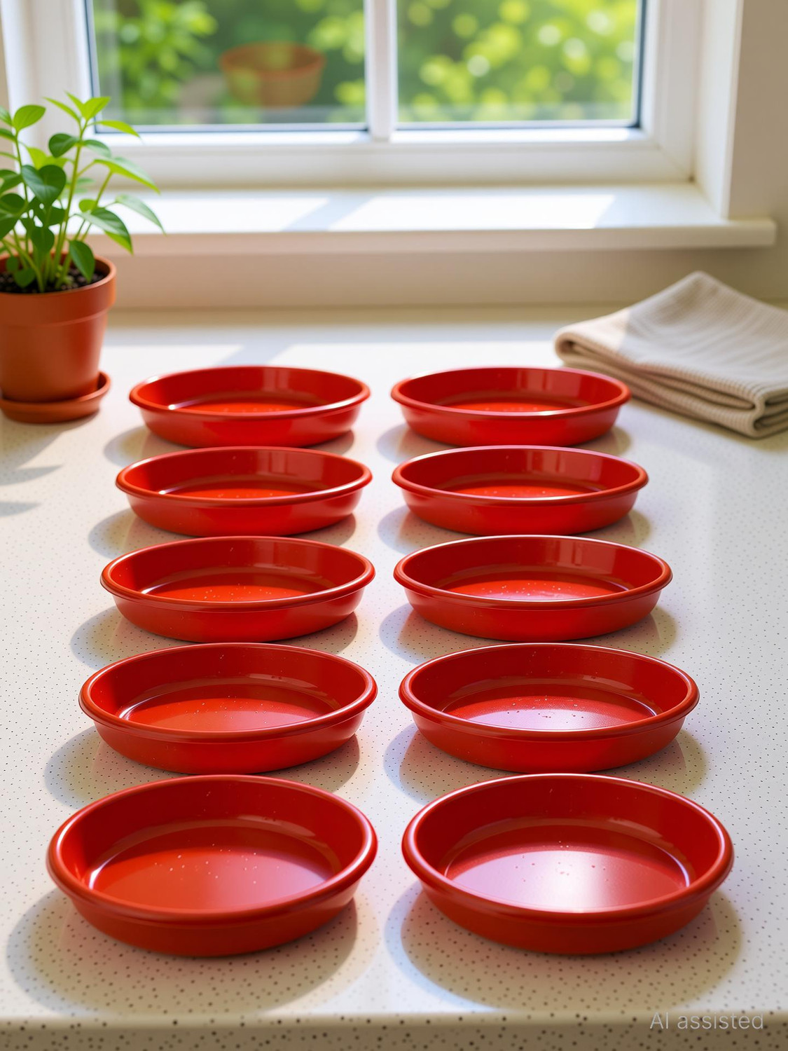 Image of RGDECOR 12 Pcs - 8 Inches Red Pot Plate | Plant Pot Tray | Pot Base Plate | Pot Saucer Plant Container Set