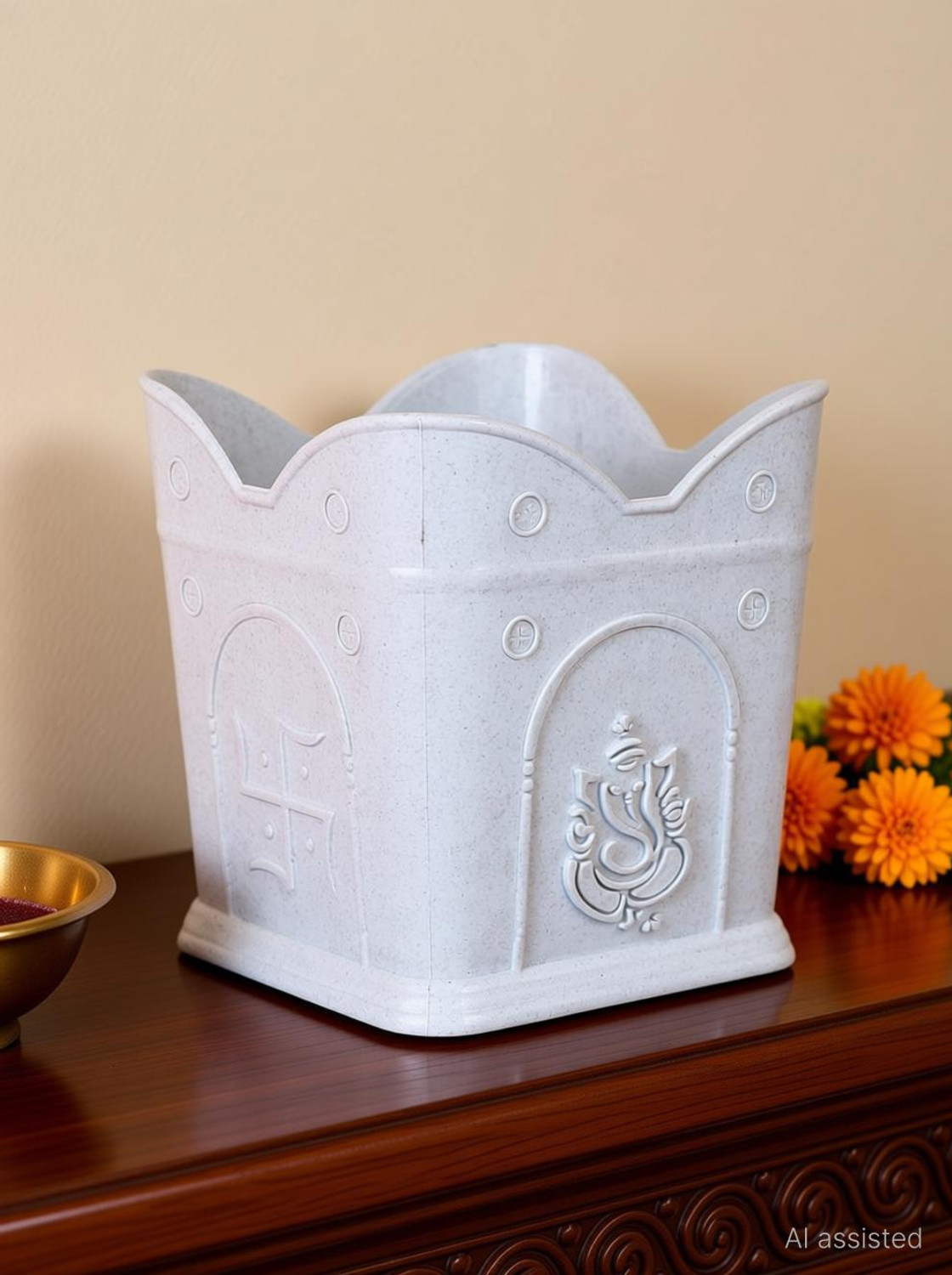 Image of Kraft Seeds Elegant White Sattva Tulsi Pot - 12Inch Plant Container Set (Plastic)