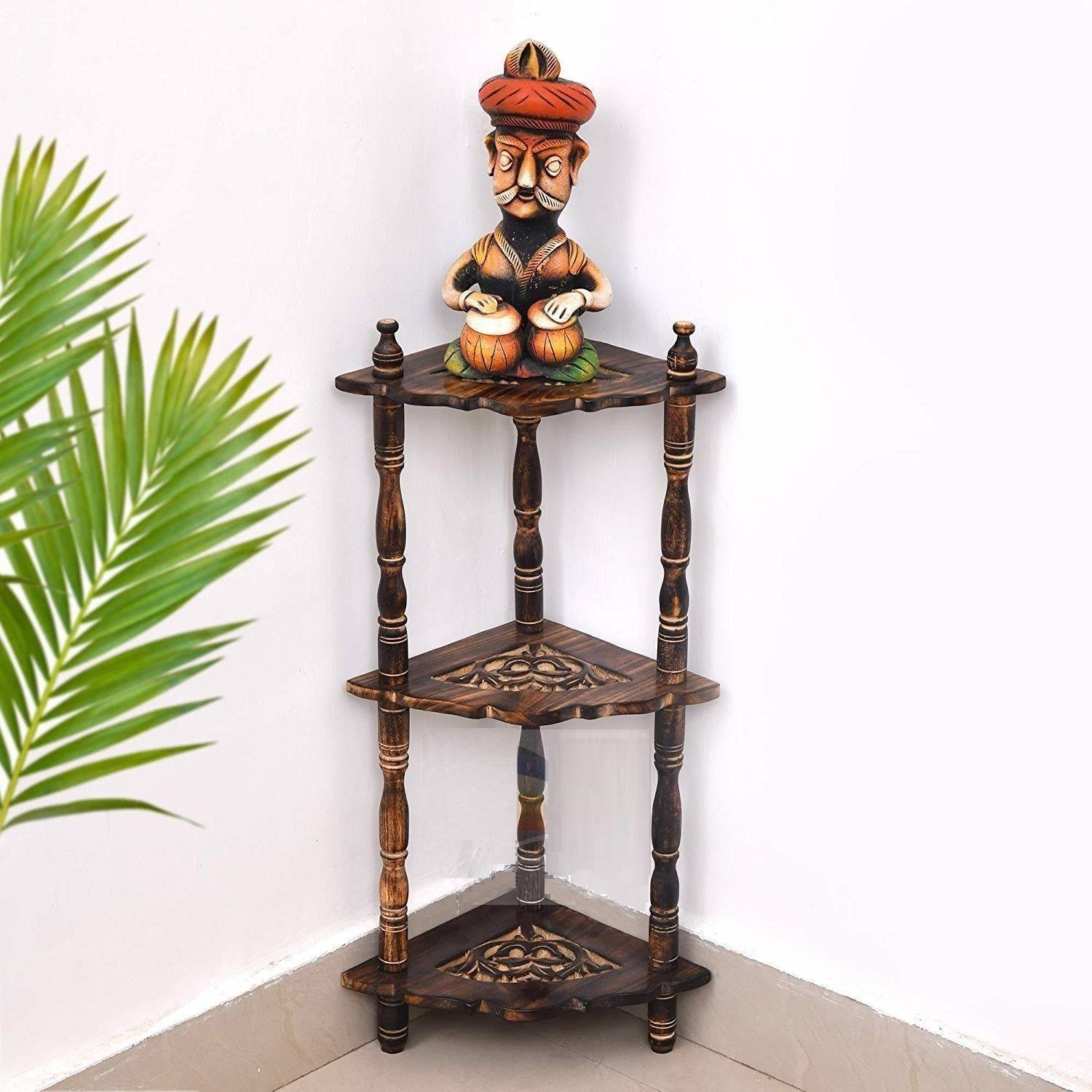 Artesia Mini Corner Rack | Corner Stand | Side Table | Corner Shelf Rack for Bedroom Engineered Wood Corner Table