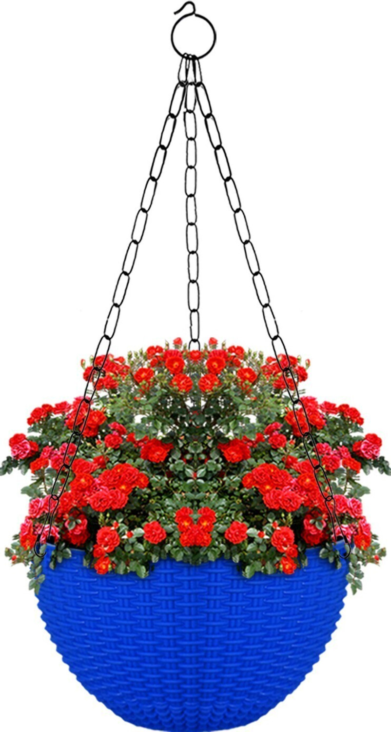Image of KUBER INDUSTRIES Plastic Hanging Flower Pot For Balcony & Railing Set Of 3 (Blue) Plant Container Set