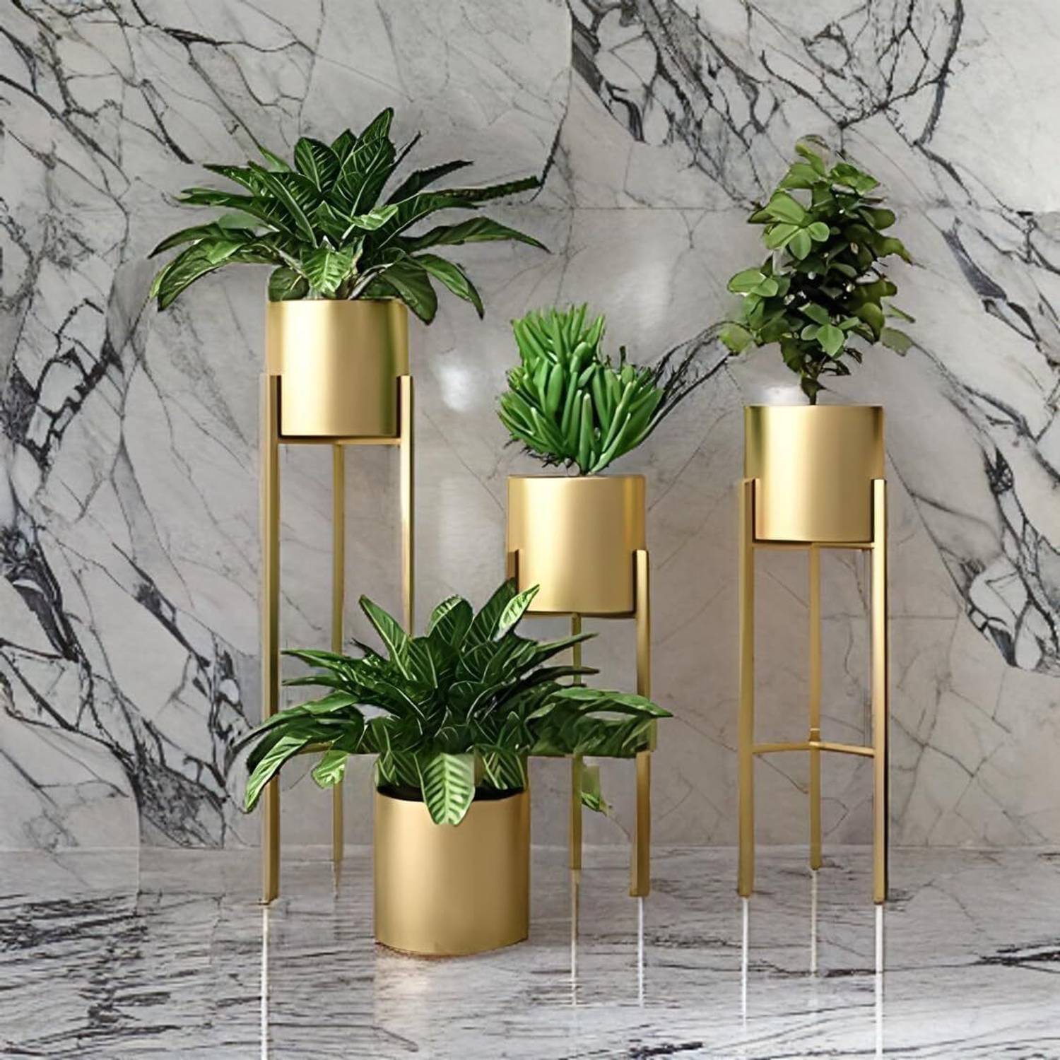 GIFTGLOBAL Modern Metal Floor Flower Stands Planter for Living wi