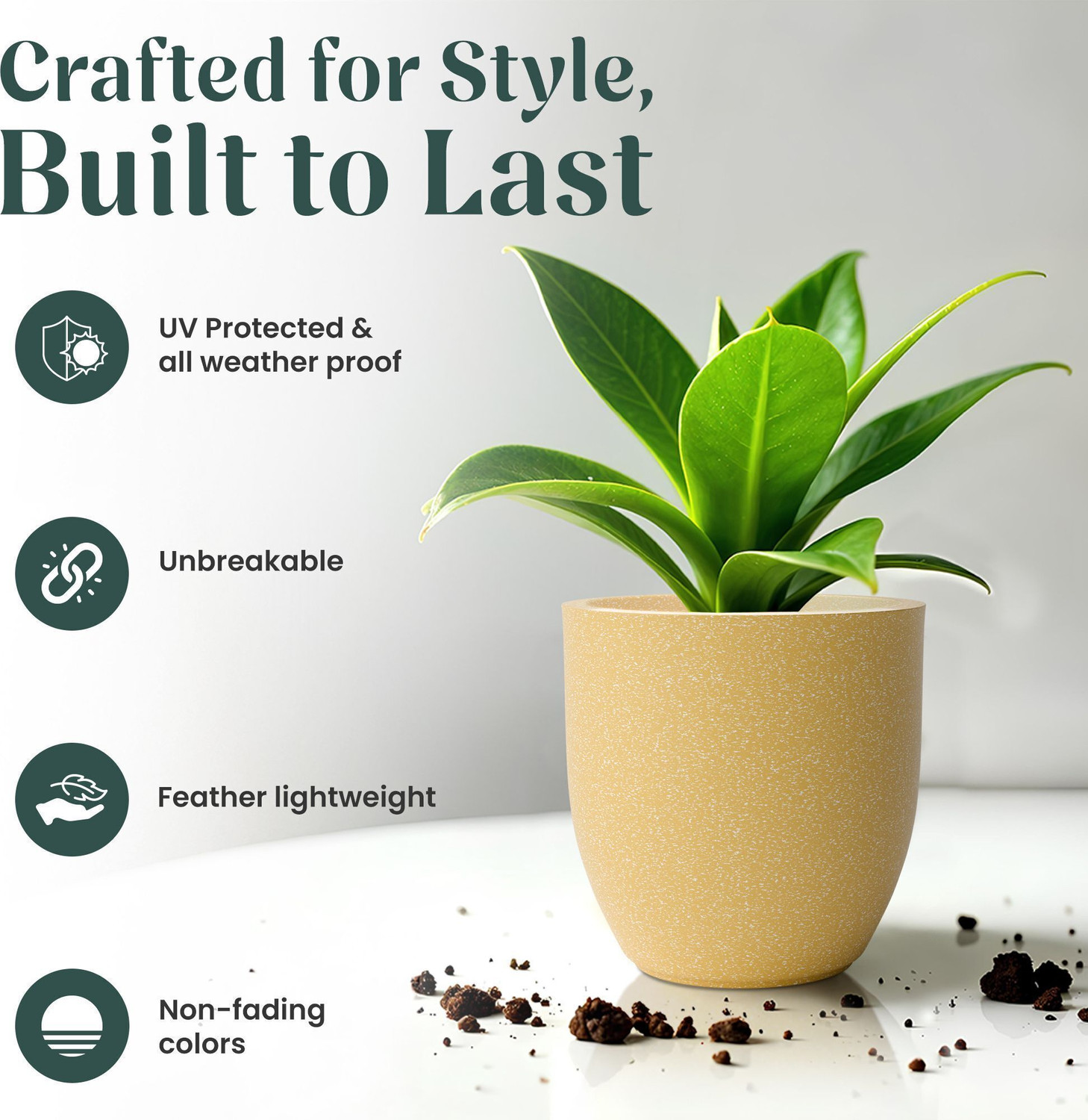 Image of Yuccabe Italia FOXB PCUP 8 Inch Polymer Flower Pot | Indoor & Outdoor Planter Gamla for Garden Plant Container Set