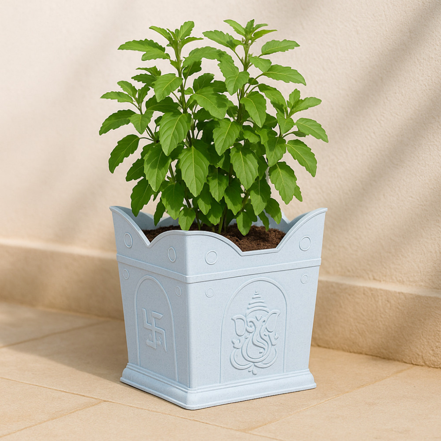 Image of Kraft Seeds Elegant White Sattva Tulsi Pot - 12Inch Plant Container Set (Plastic)