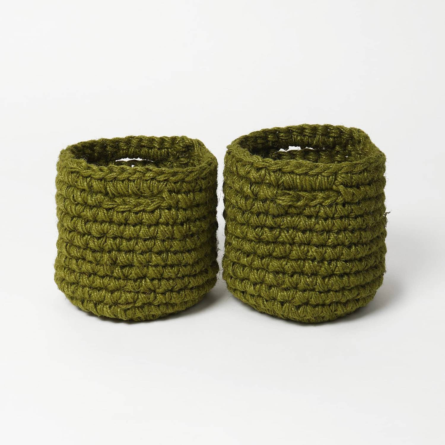 Habere India Handwoven Jute Beige Planter Basket with Smooth Texture Set of 2 Plant Container Set