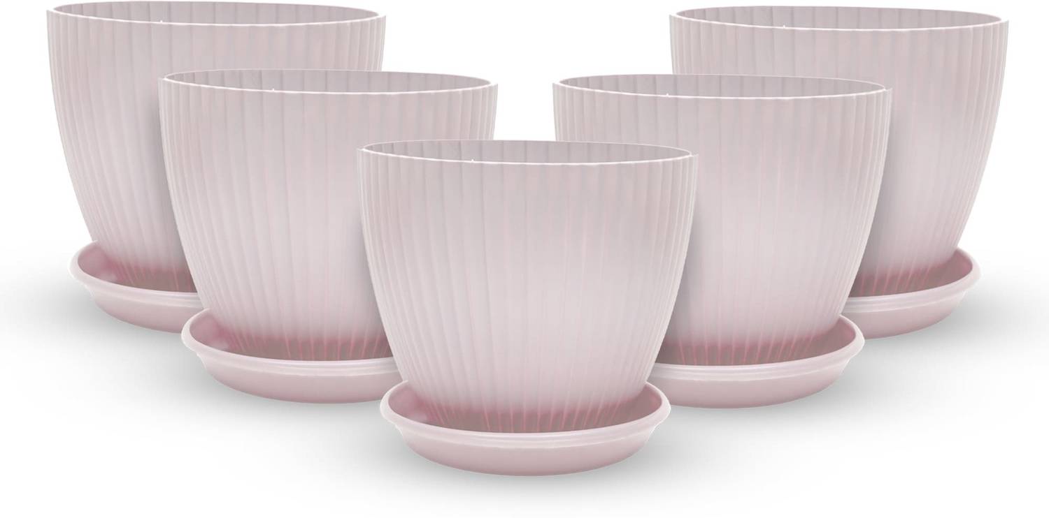 10club Fluted Dome Plastic Pot with Tray | Pink | For Home Garden, Terrace & Balcony Plant Container Set